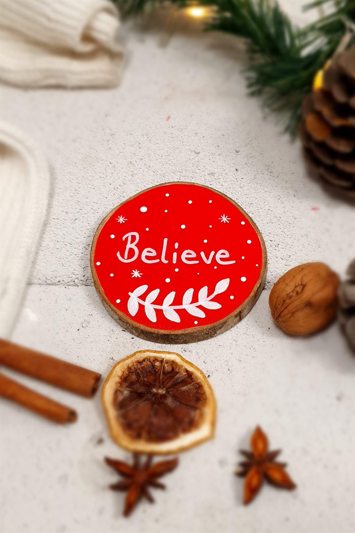 Bardak Altlığı - Ahşap - El Boyaması - Believe