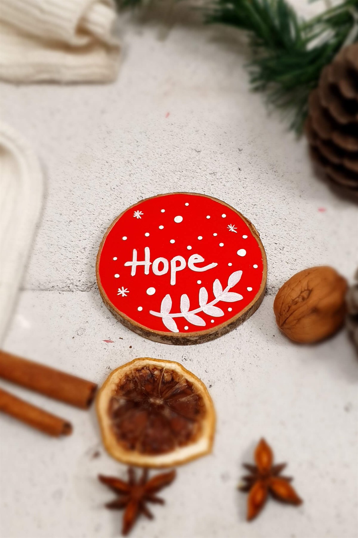 Bardak Altlığı - Ahşap - El Boyaması - Hope