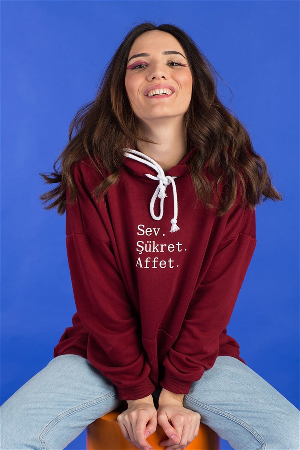 BORDO KAPÜŞONLU SEV & ŞÜKRET & AFFET SWEATSHIRT