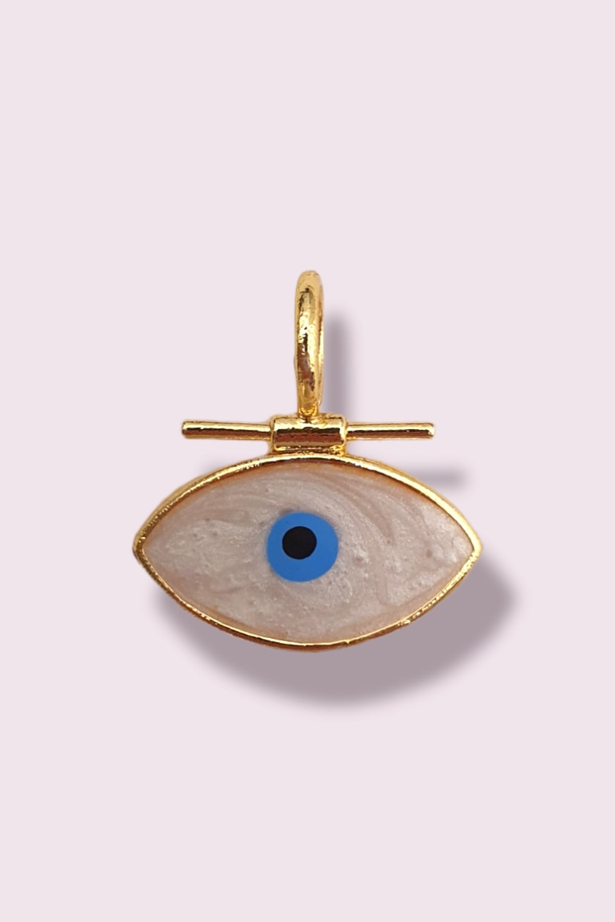 Büyük Halkalı Göz Kolye Ucu - Evil Eye Kolye Ucu - Beyaz Mineli