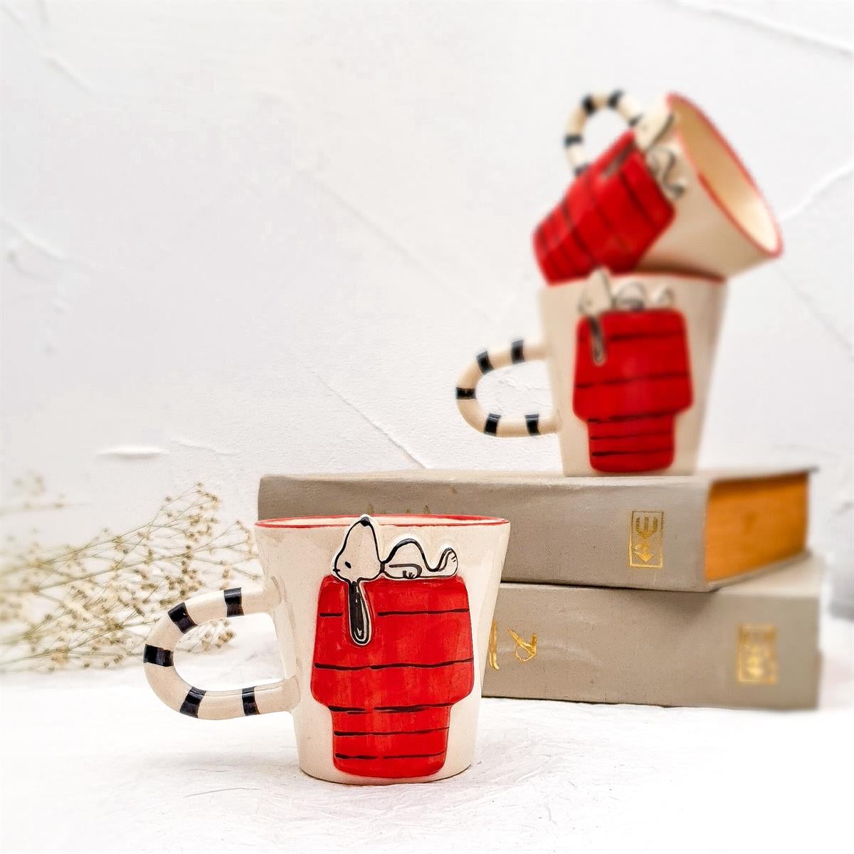 Damdaki Snoopy Fincan - El Yapımı Seramik Kahve Fincanı