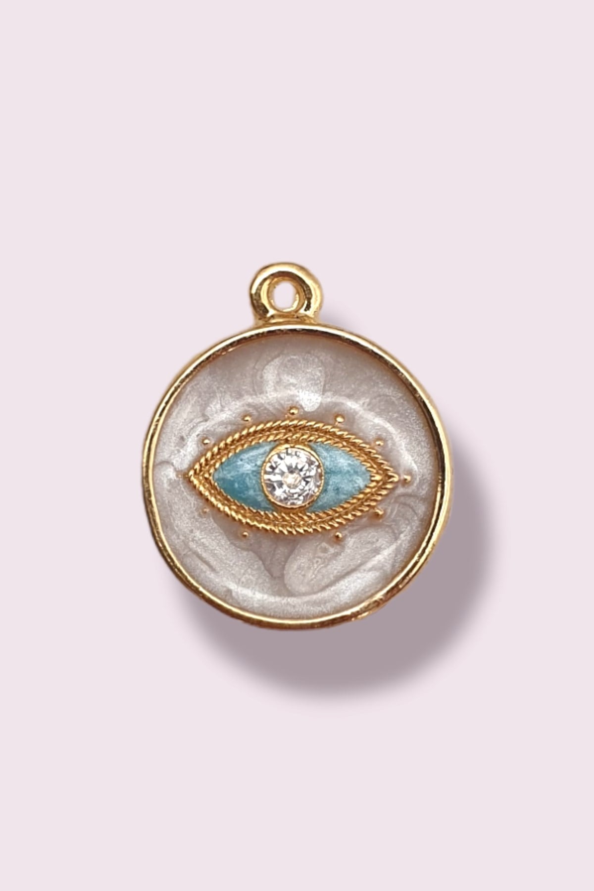 Göz Kolye Ucu - Taşlı - Evil Eye Kolye Ucu - Beyaz Mineli
