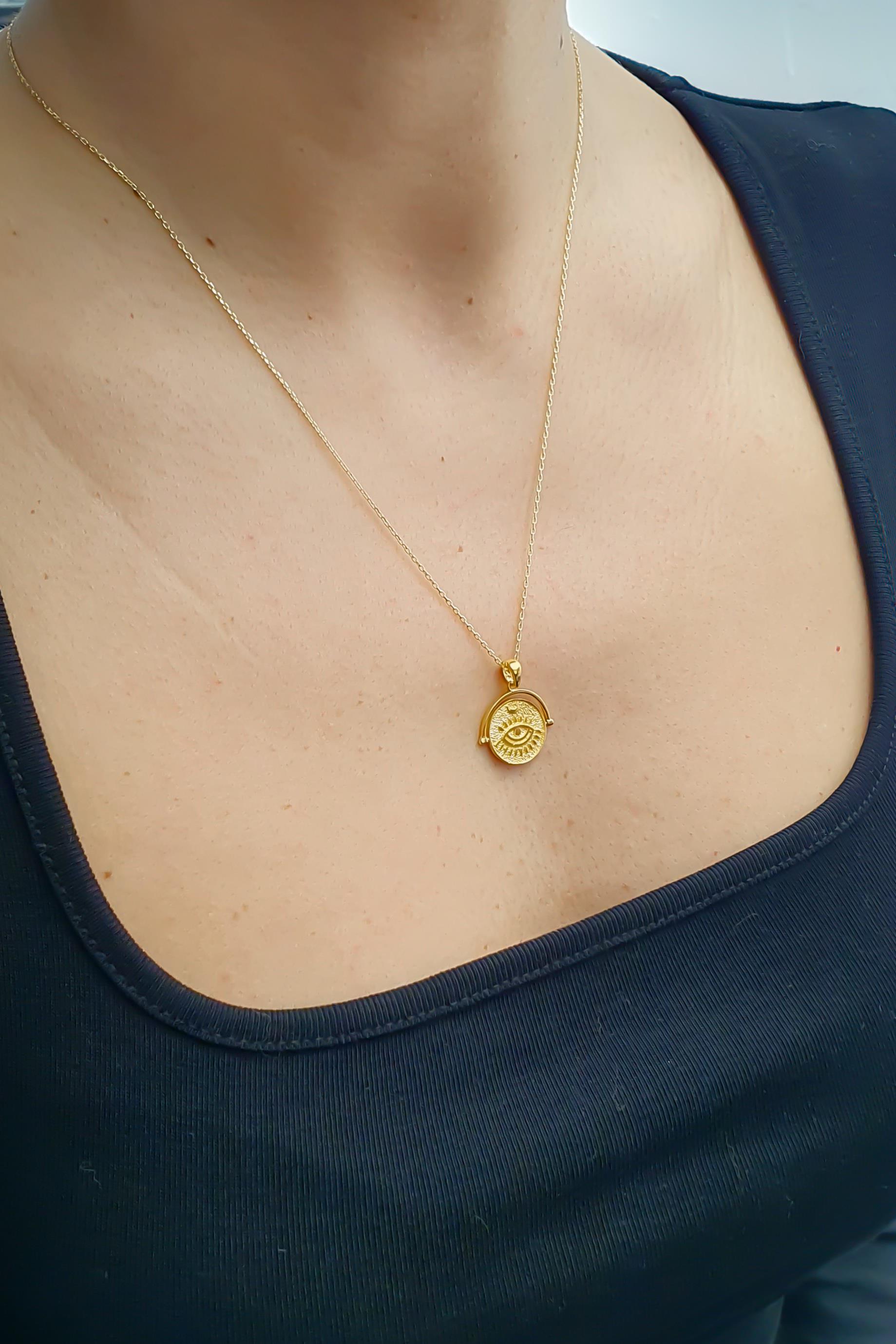 Her Şeyi Gören Göz Kolye Gümüş Üzeri Altın Kaplama El Yapımı