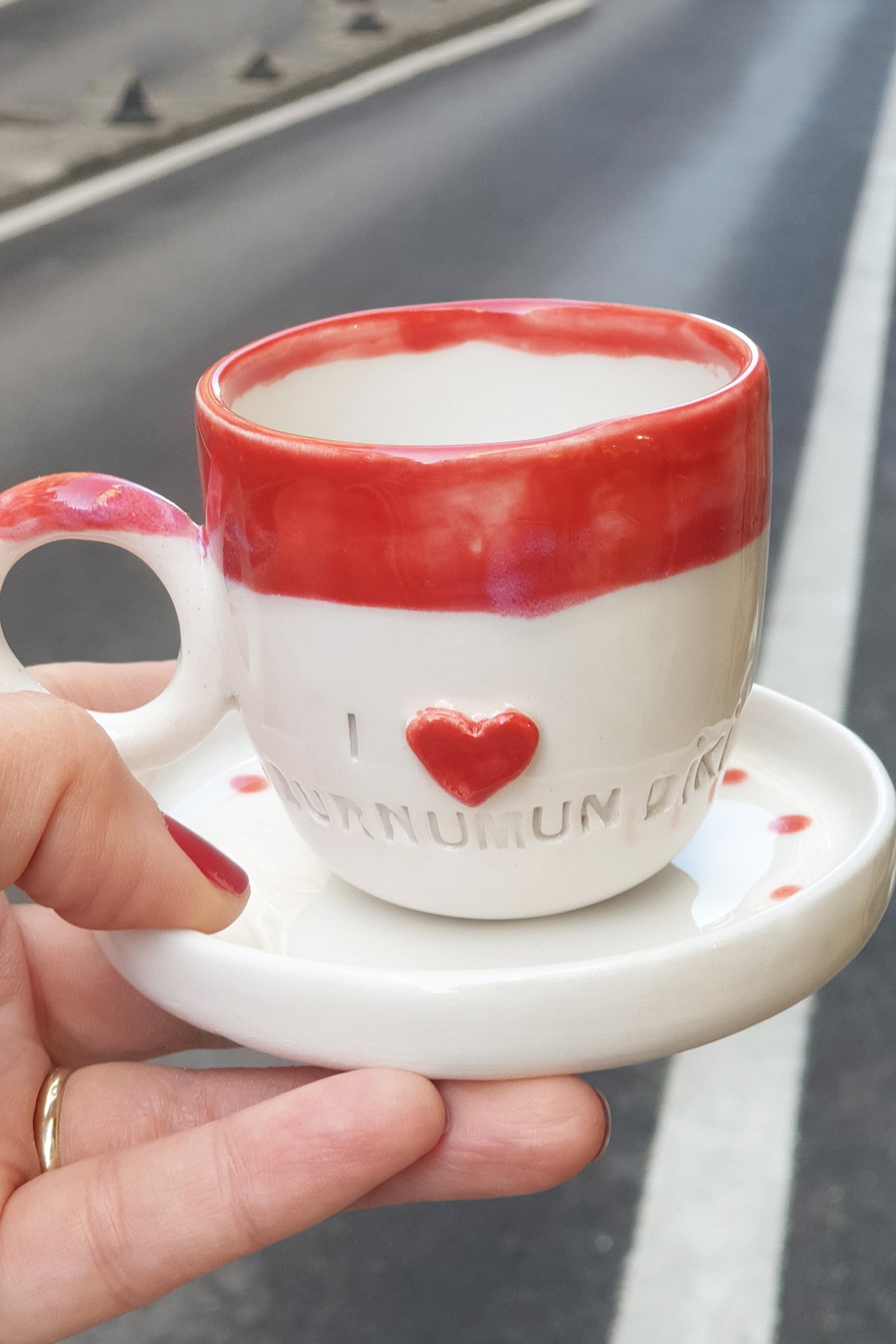 i Love Burnumun Diki Türk Kahvesi Fincanı - El Yapımı Seramik