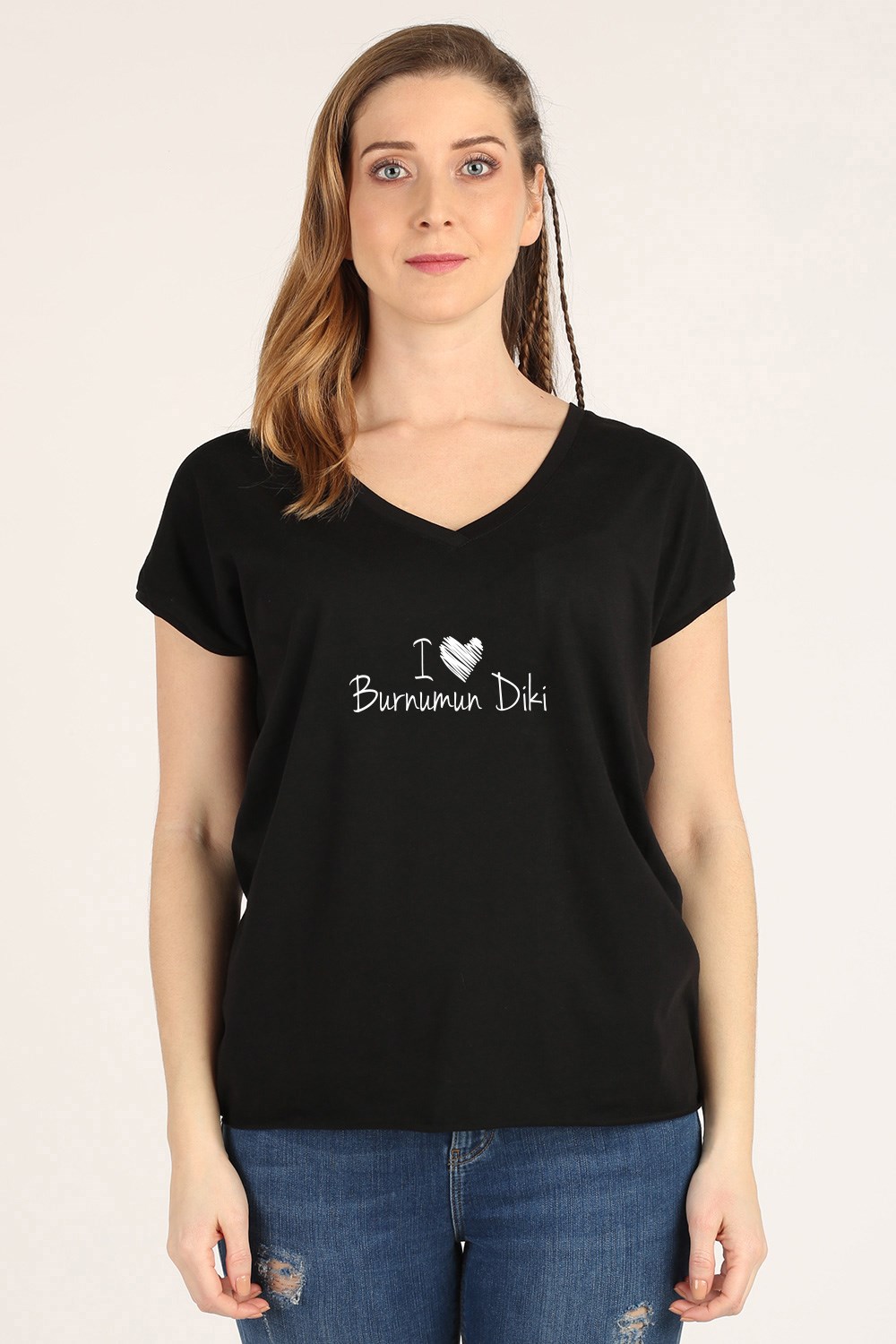 I LOVE BURNUMUN DİKİ V YAKA T-SHIRT