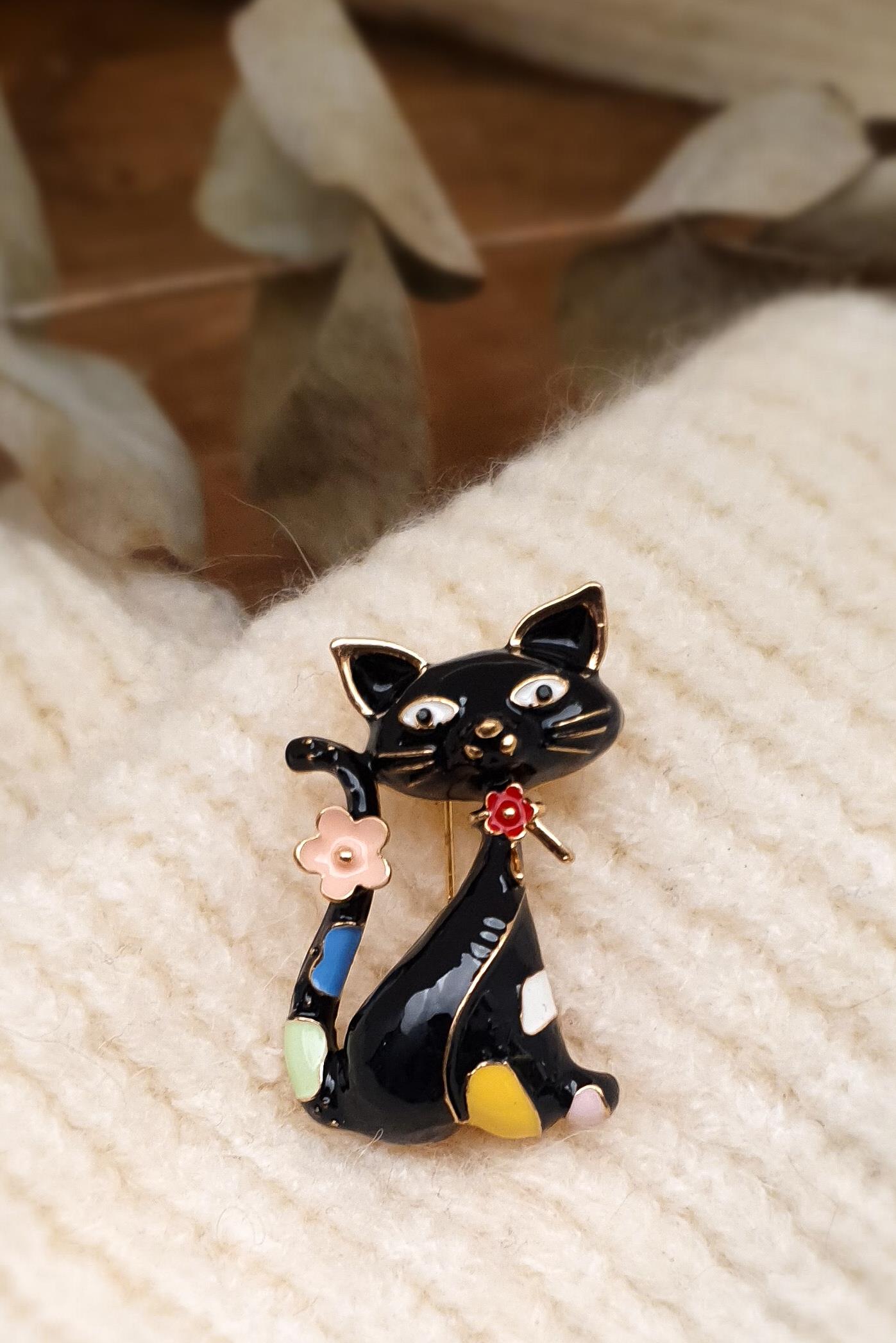 Kara Kedi Broş - Yaka İğnesi