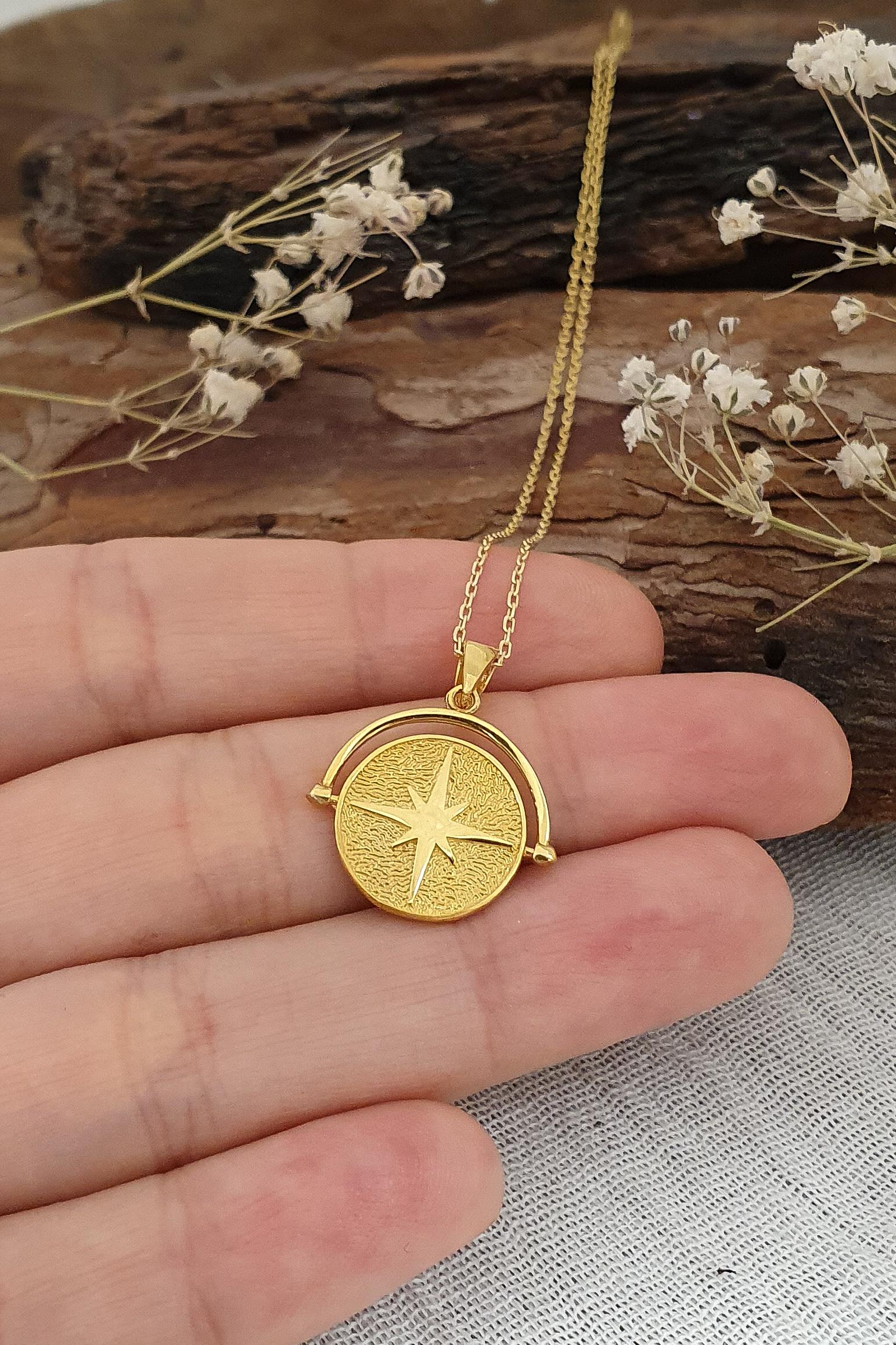 Kutup Yıldızı Kolye Gümüş Üzeri Altın Kaplama El Yapımı