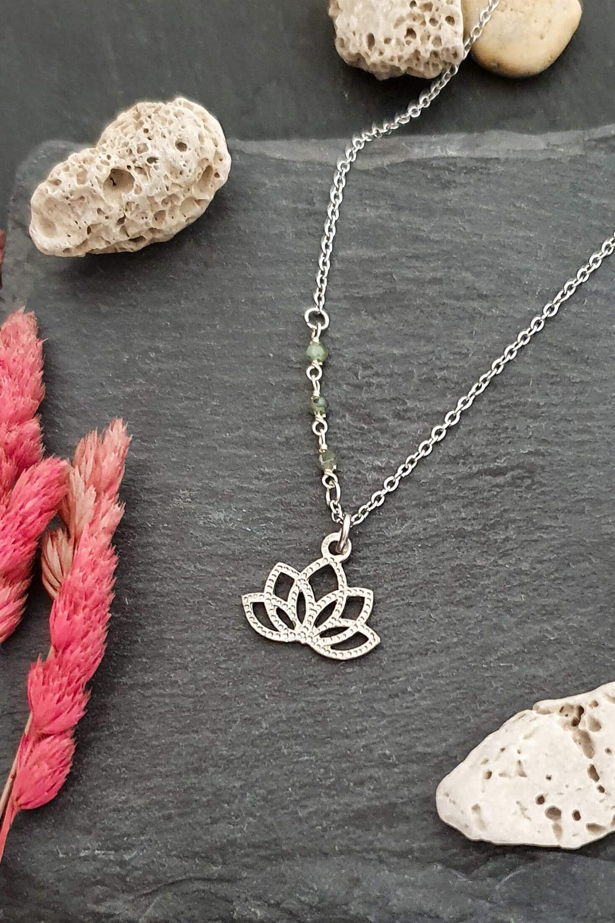 Lotus Kolye - El Yapımı - 925 Ayar Gümüş