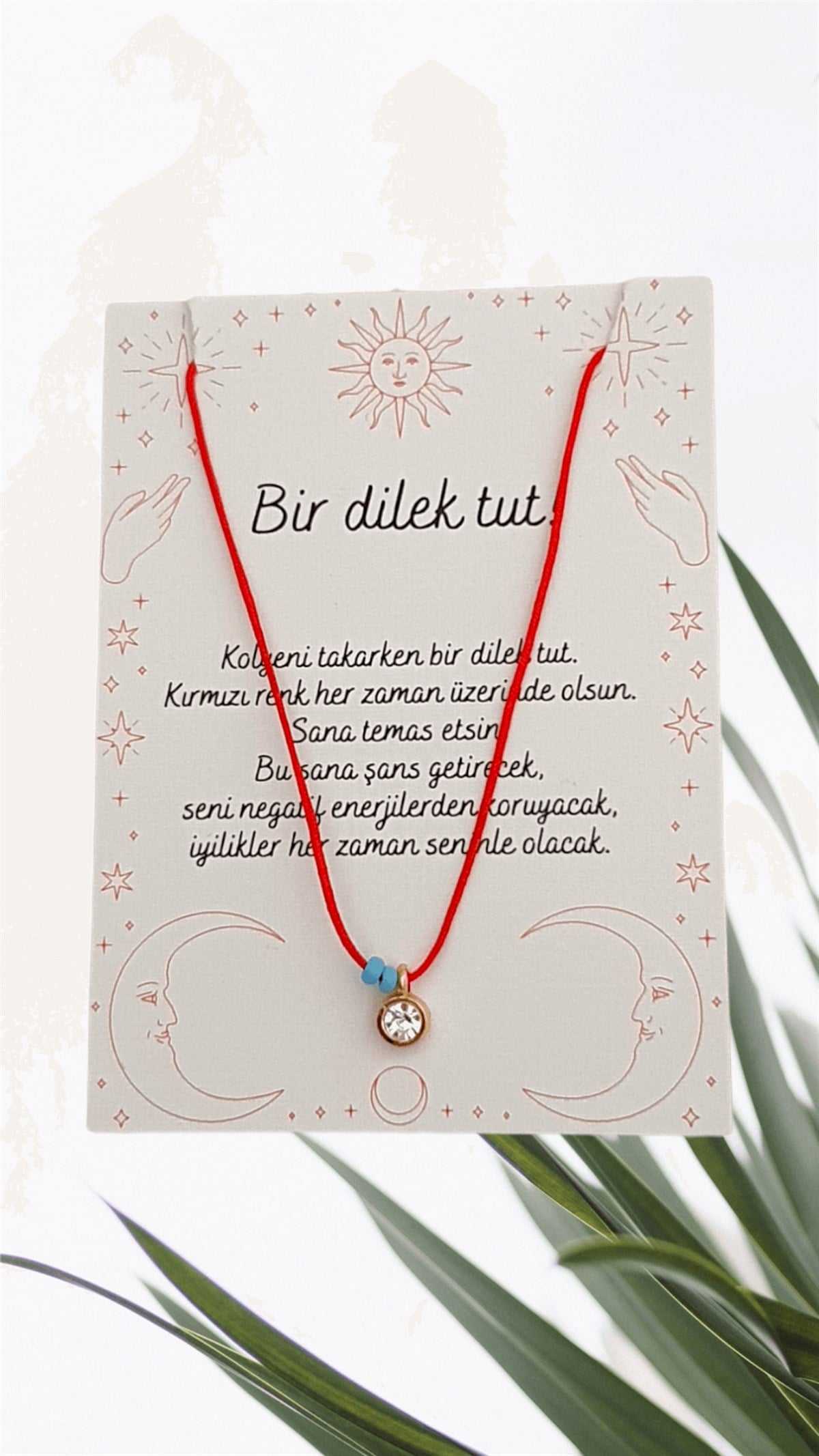 Minik Taşlı Şans Kolyesi - Kırmızı İp Kolye - Dilek Kolyesi