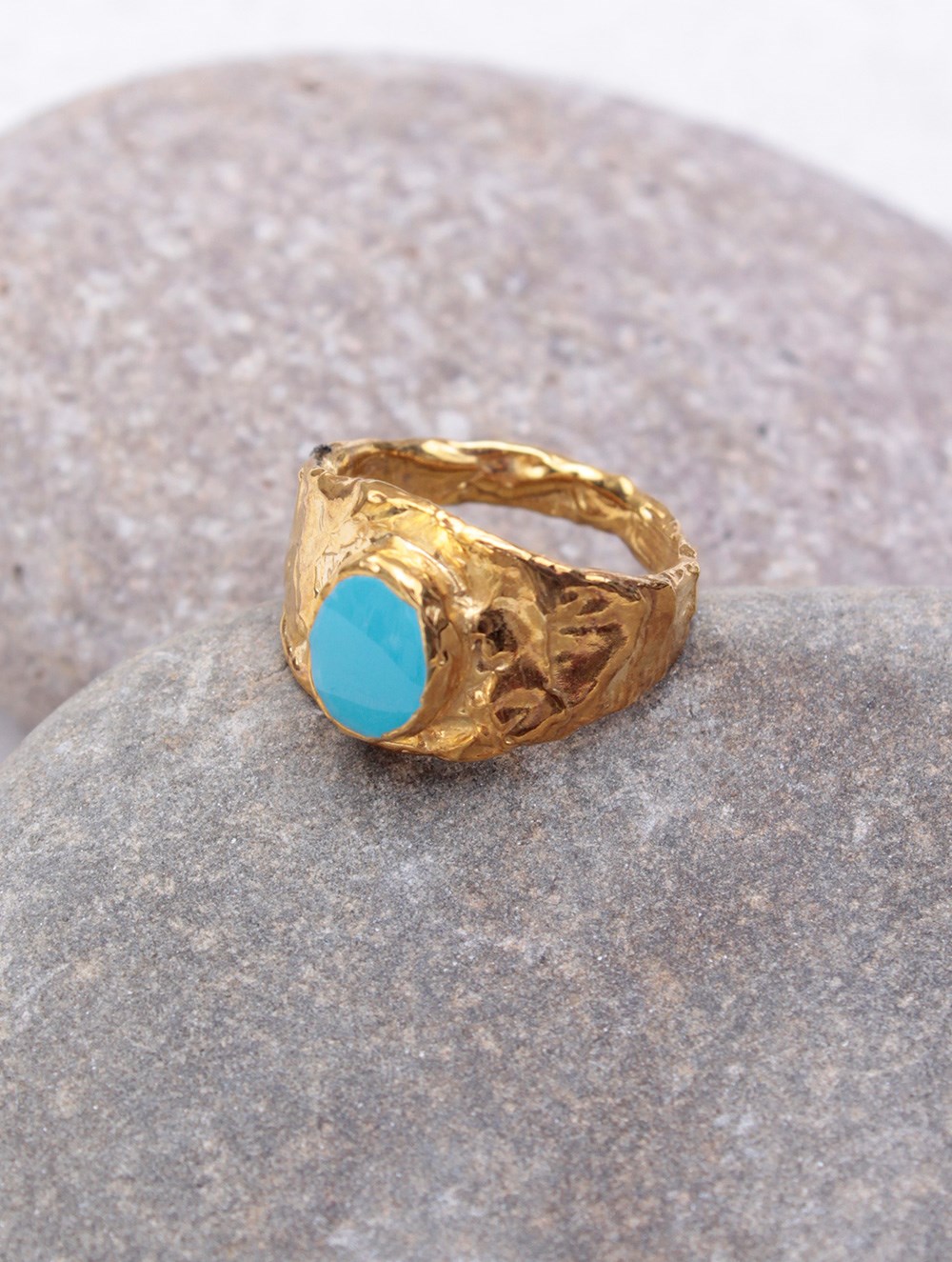 PİKY025 MAVİ MİNELİ BRONZ YÜZÜK - PİK JEWELLRY