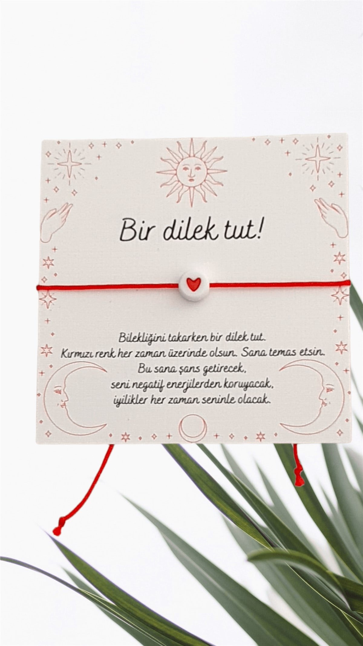 Şans Bilekliği - Kırmızı İp Bileklik - Dilek Bilekliği - Minik Kalp Figürlü