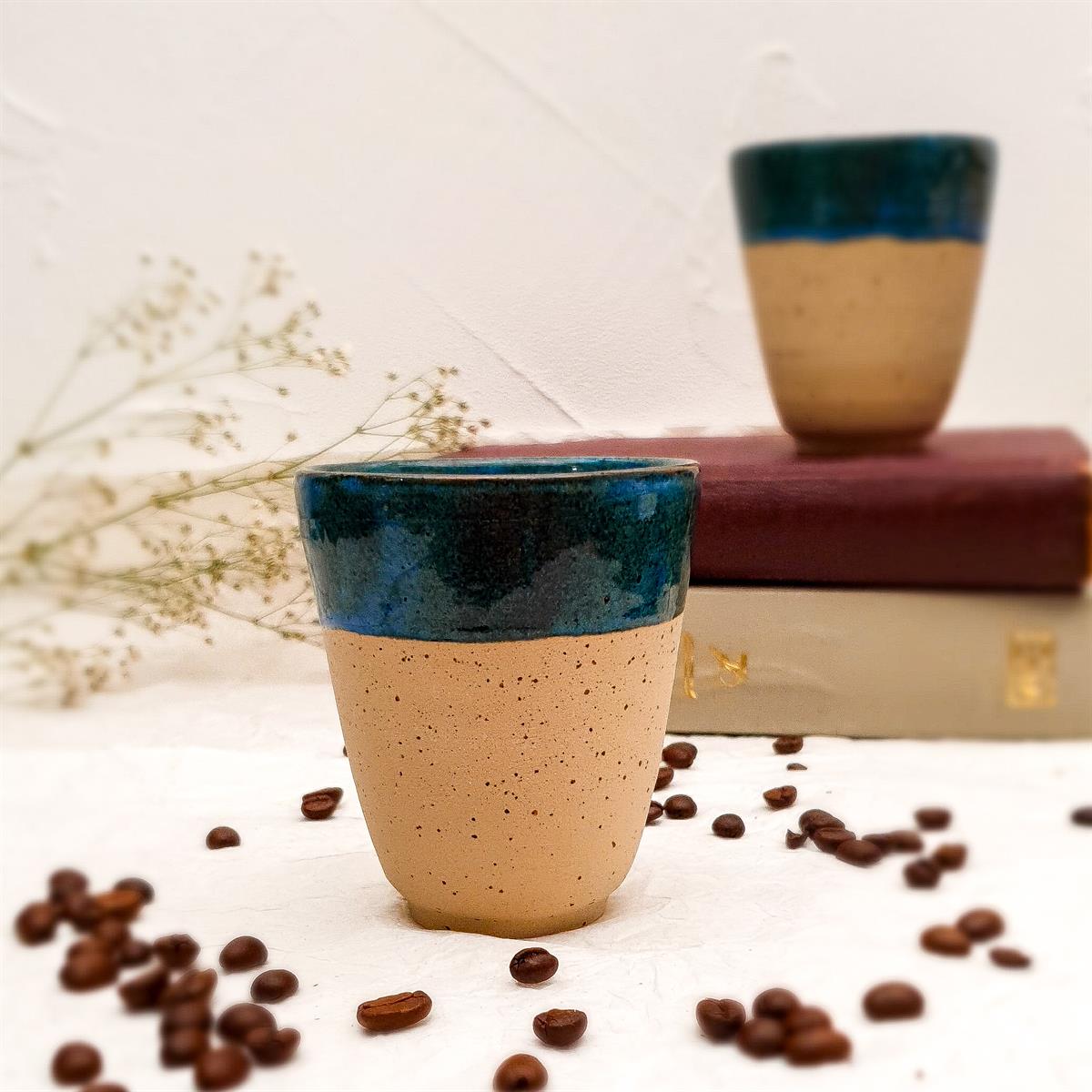 Stoneware Duble Espresso Bardağı - Koyu Renk - El Yapımı Stoneware Seramik - Lacivert