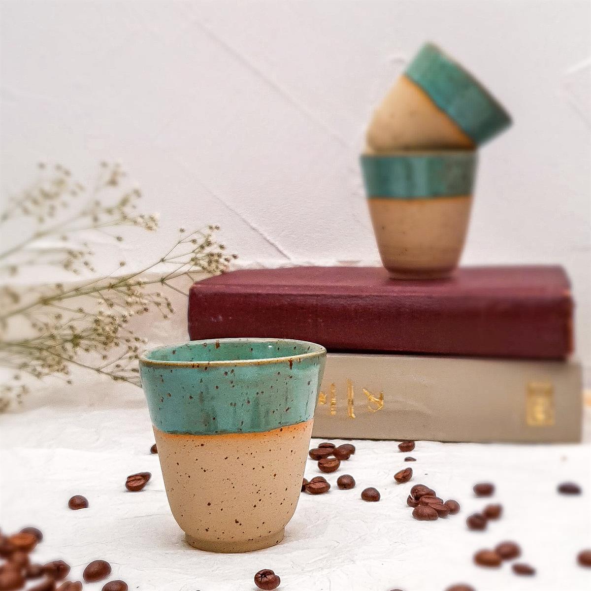 Stoneware Espresso Bardağı - El Yapımı Stoneware Seramik - Yeşil
