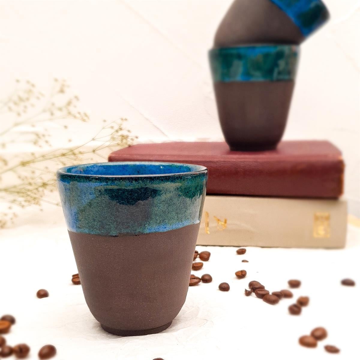 Stoneware Espresso Bardağı - Koyu Renk - El Yapımı Stoneware Seramik - Lacivert