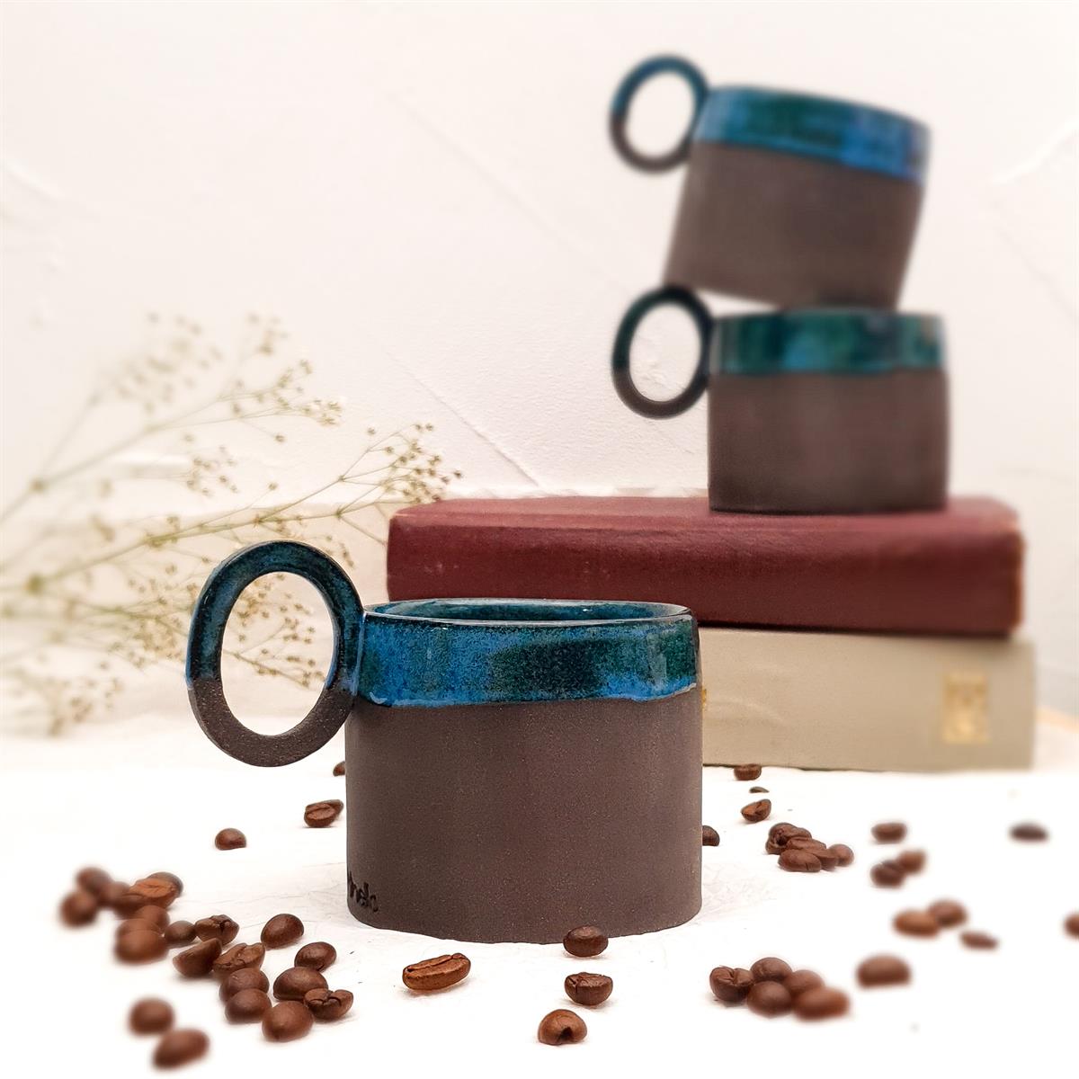 Stoneware Fincan - El Yapımı Stoneware Seramik - Koyu Fon - Gece Mavisi Renk