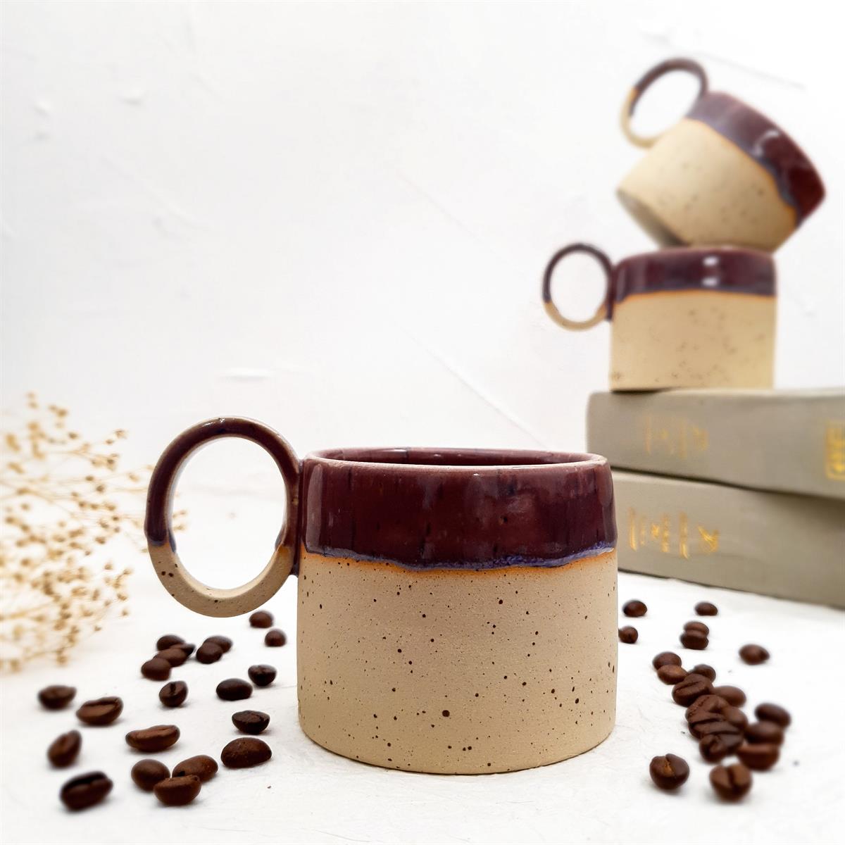 Stoneware Fincan - El Yapımı Stoneware Seramik - Mürdüm Renk
