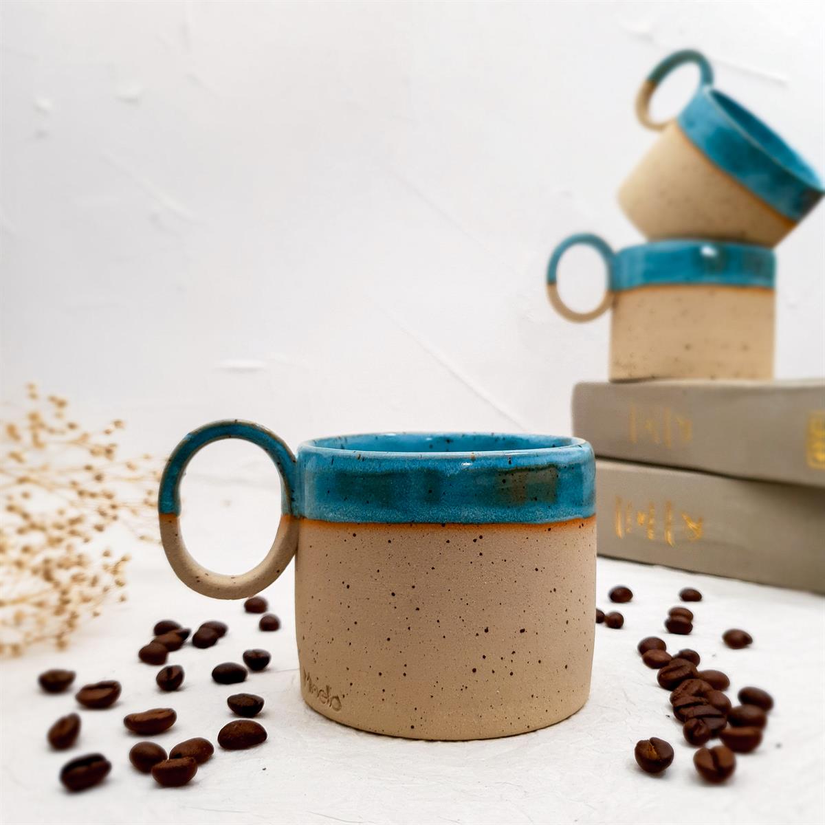 Stoneware Fincan - El Yapımı Stoneware Seramik - Açık Mavi Renk