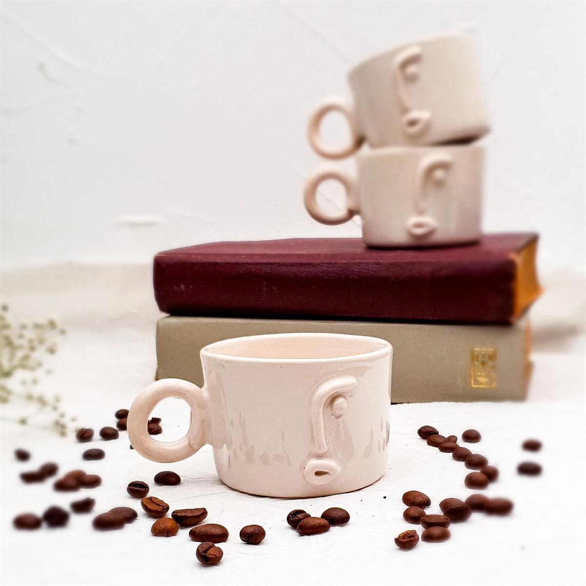 Surat Fincan - Silüet Fincan - El Yapımı Seramik - Beyaz