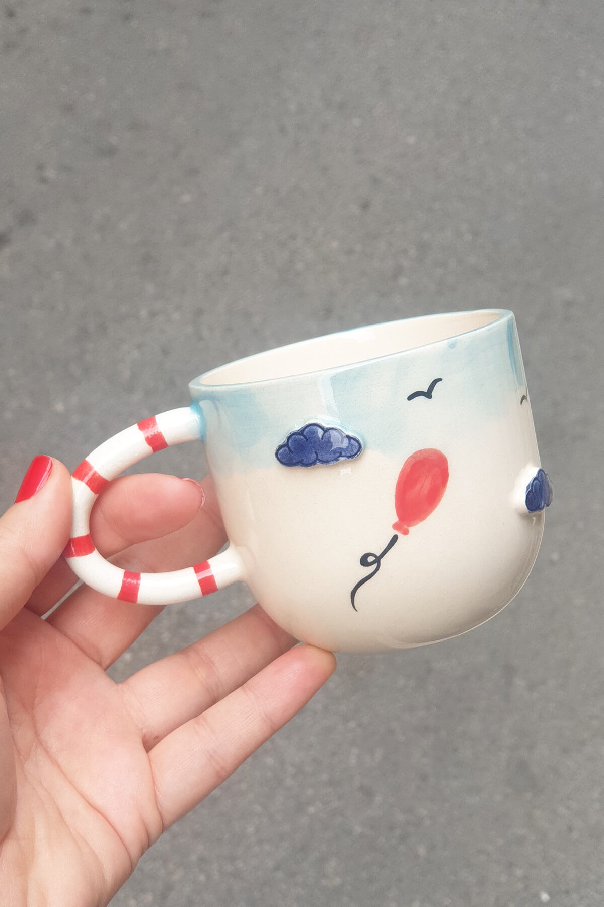 Uçan Balon Duble Fincan - Seramik - El Yapımı