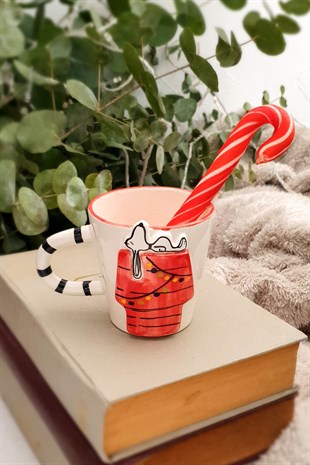 Damdaki Snoopy Fincan - El Yapımı Seramik Kahve Fincanı