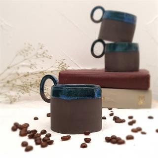 Stoneware Fincan - El Yapımı Stoneware Seramik - Koyu Fon - Gece Mavisi Renk