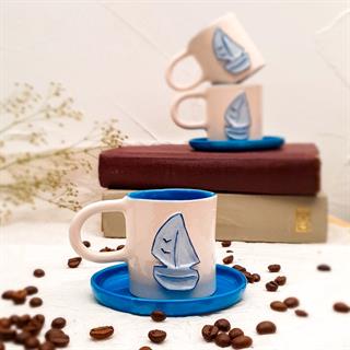 Yelkenli Kahve Fincanı - Türk Kahvesi Fincanı - El Yapımı Seramik