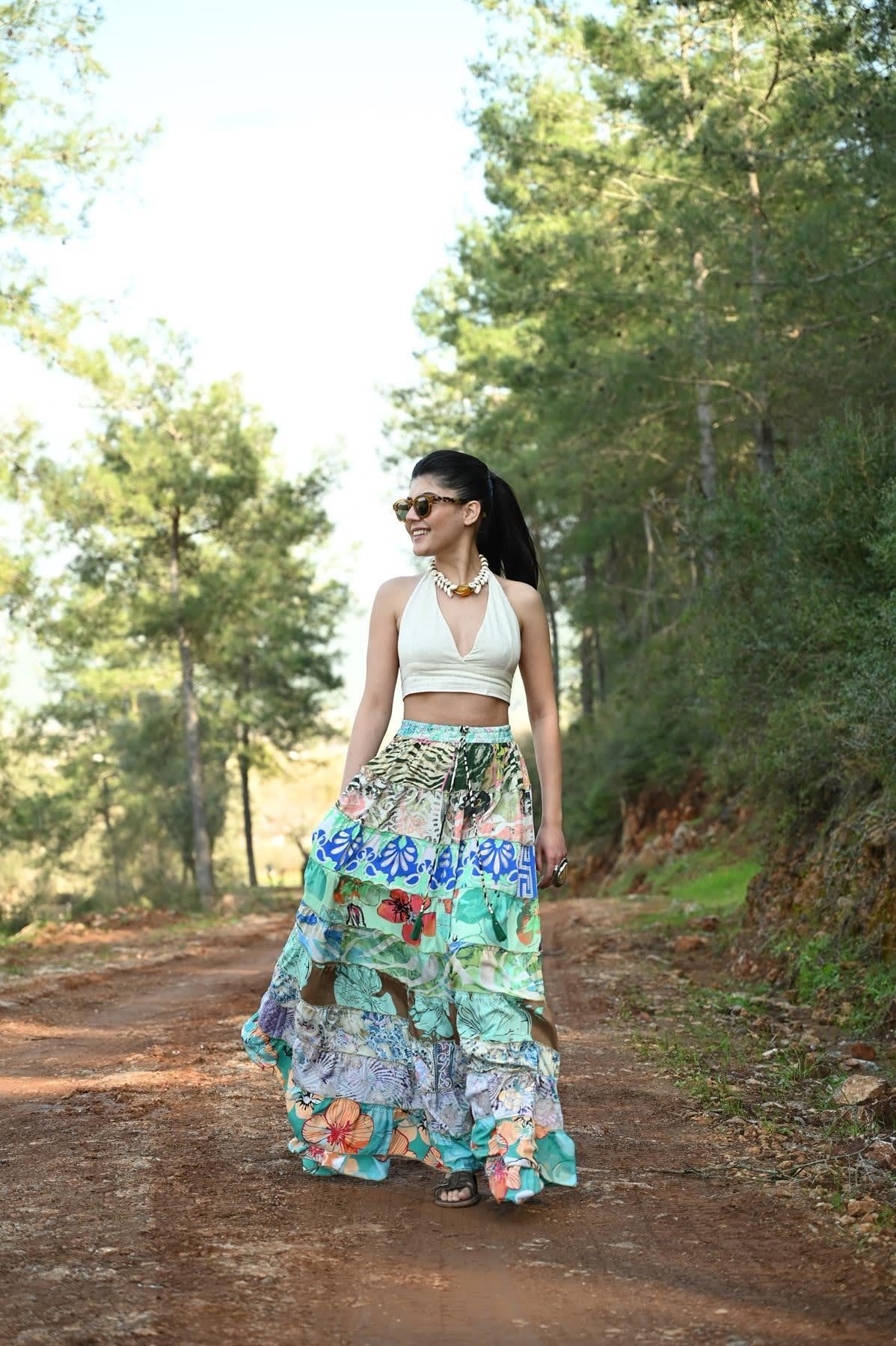 Colorful Patchwork Authentic Silk Skirt