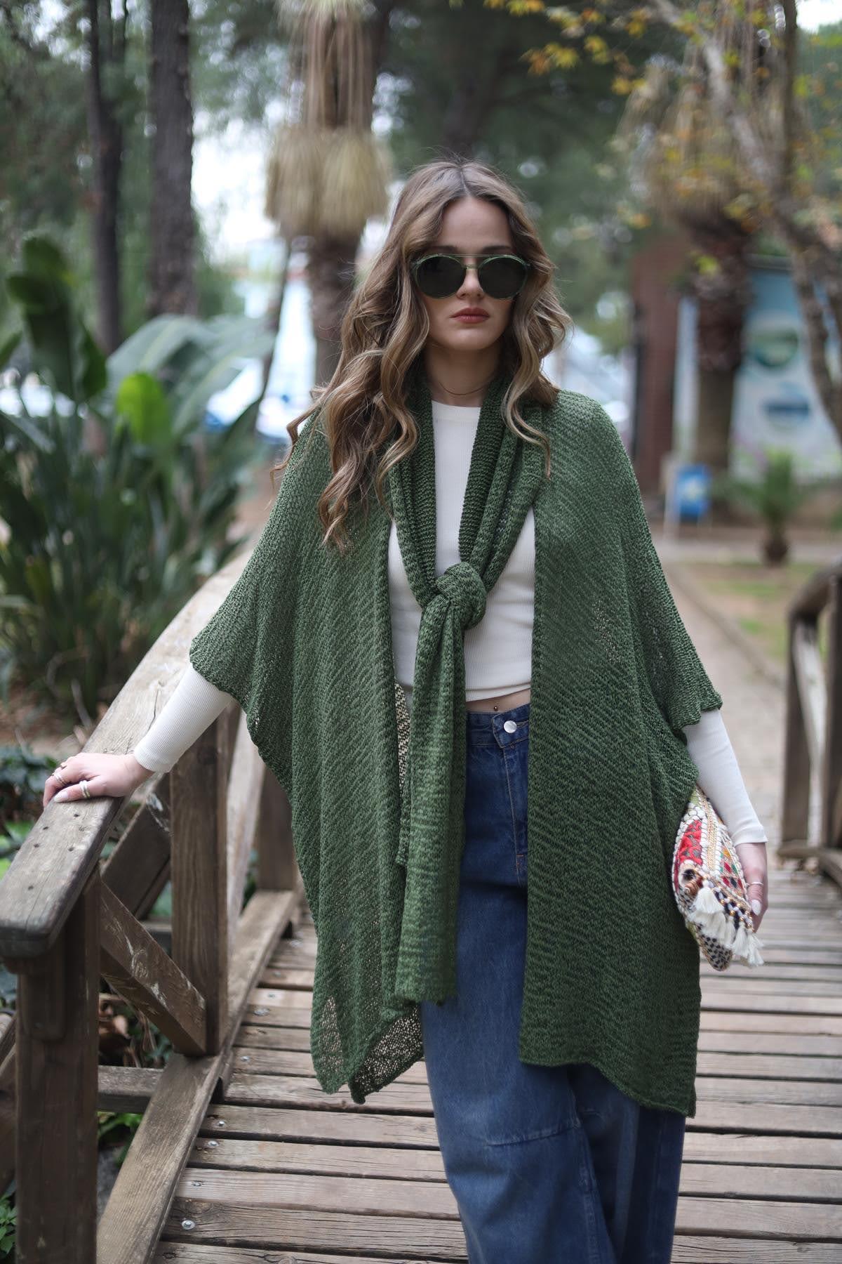 Yeşil Şal Yaka Merserize Hırka