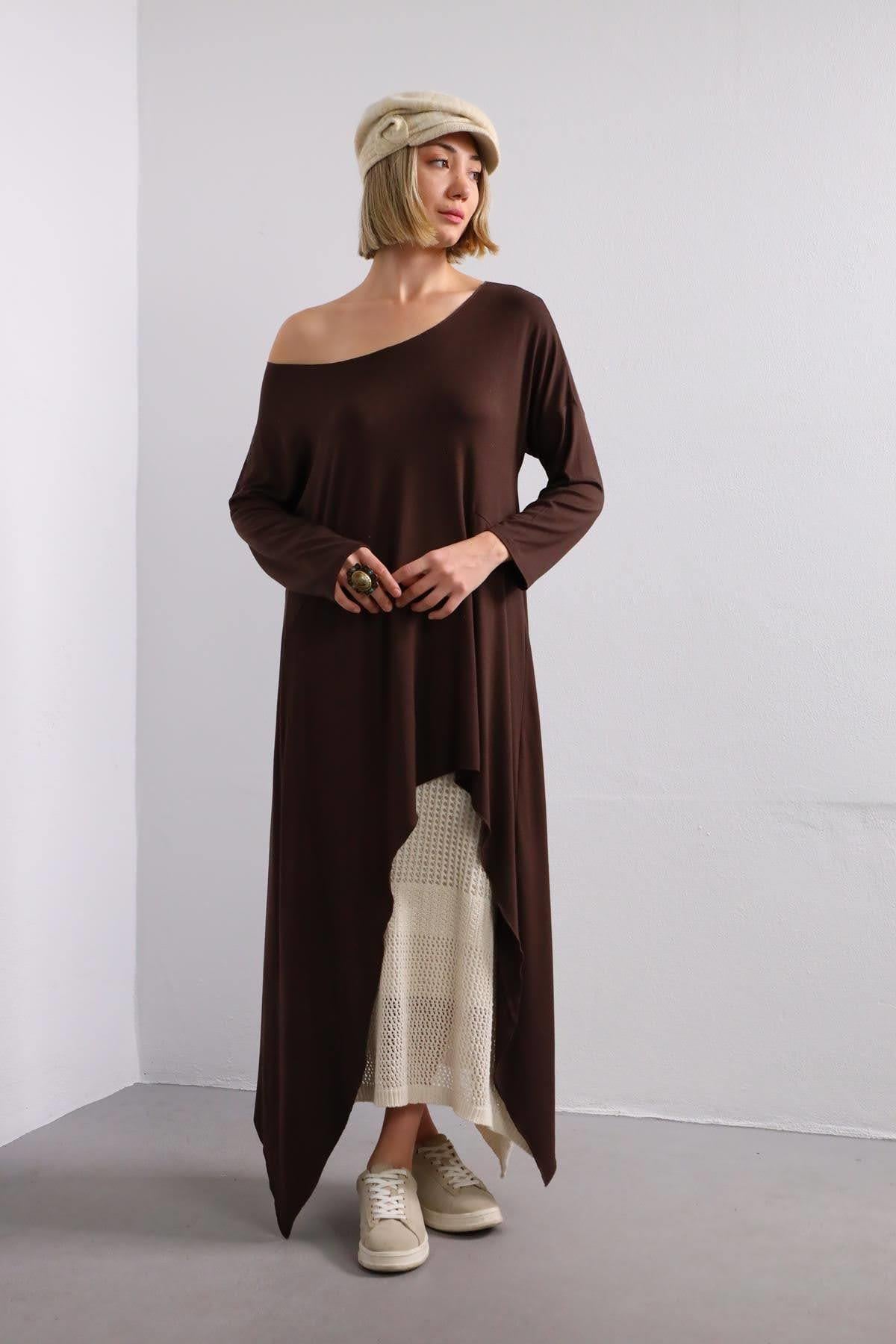 Kahverengi Önü Kısa Arkası Uzun Tunik - Şaman Butik Kahverengi Önü Kısa Arkası Uzun Tunik