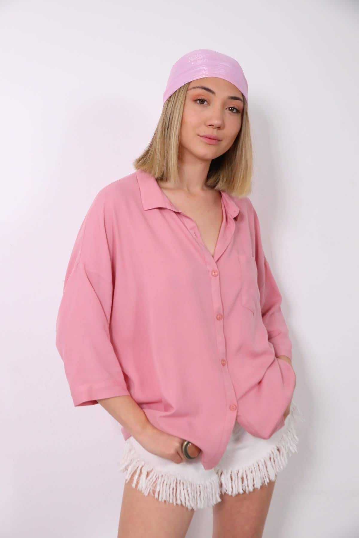 Gül Kurusu Arkası Halkalı Düz Gömlek - Şaman Butik Gül Kurusu Arkası Halkalı Düz Gömlek