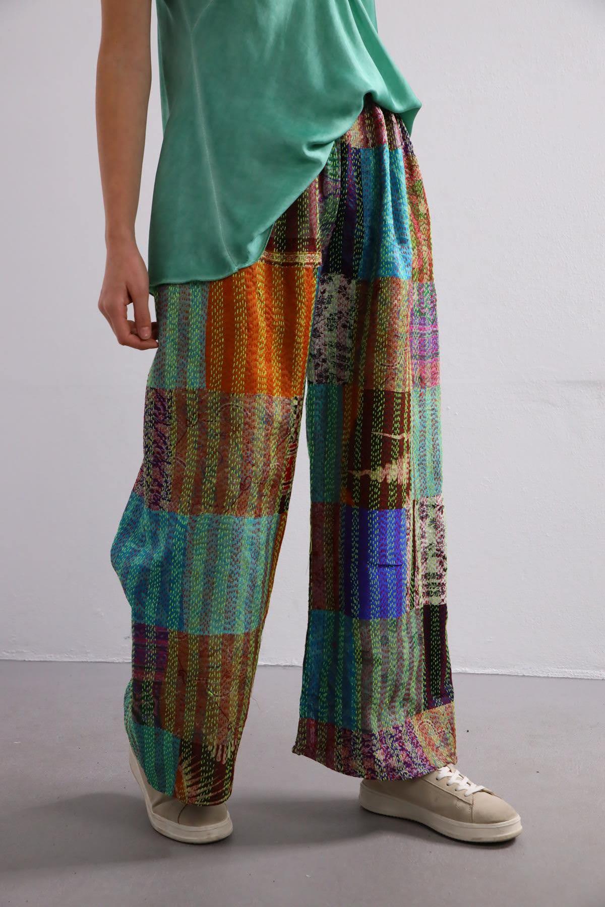  Renkli Patchwork Pantolon