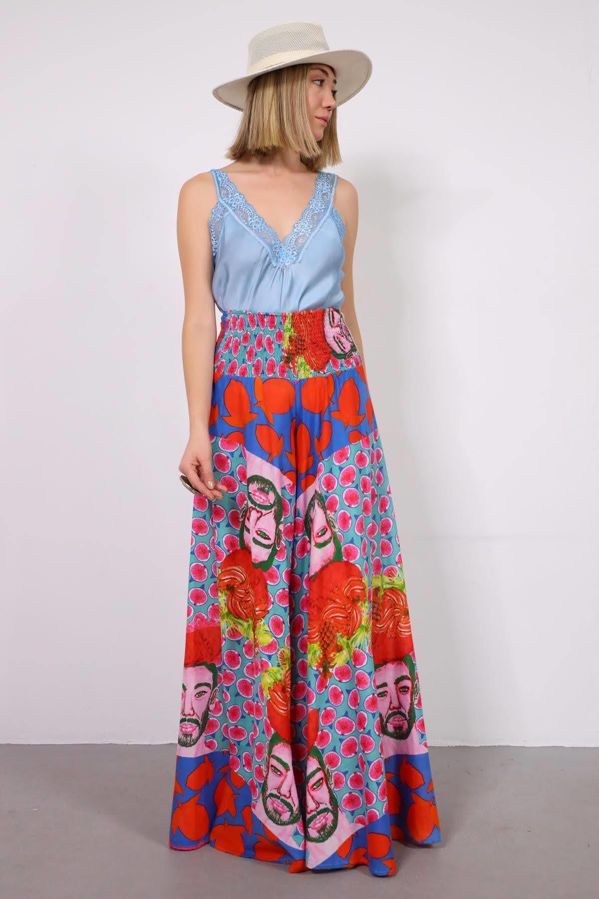 Kırmızı Desenli Gipeli Pantolon - Şaman Butik Kırmızı Desenli Gipeli Pantolon