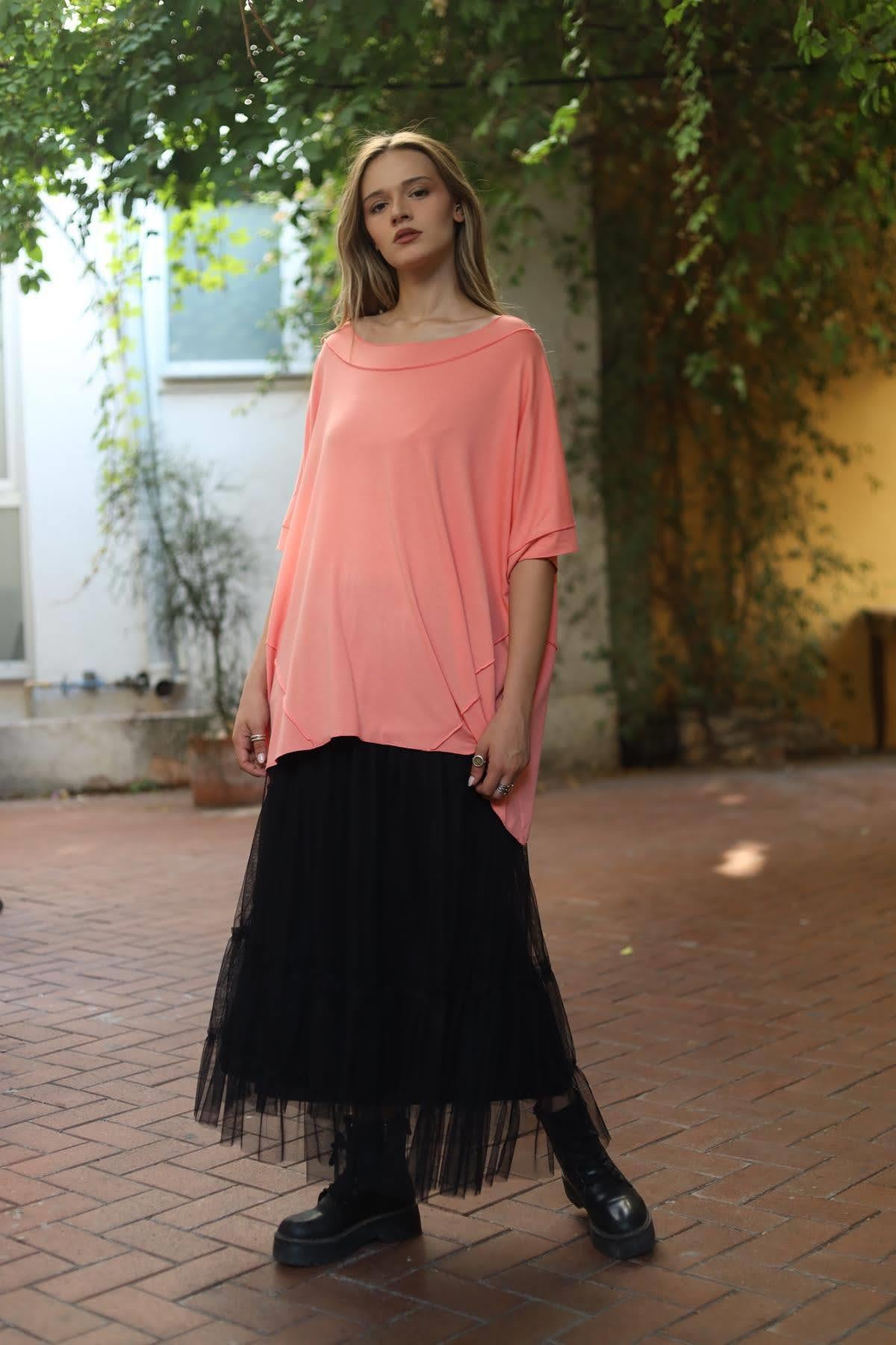 Shell Pink Boat Neck Blouse