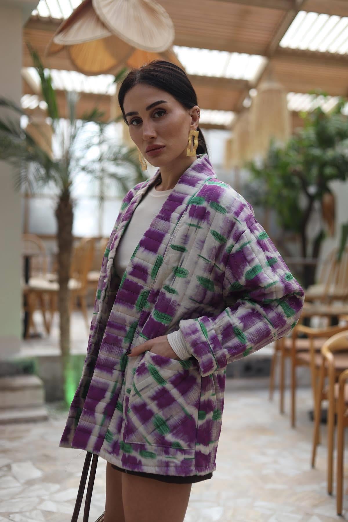 Purple Patterned Lightweight Coat