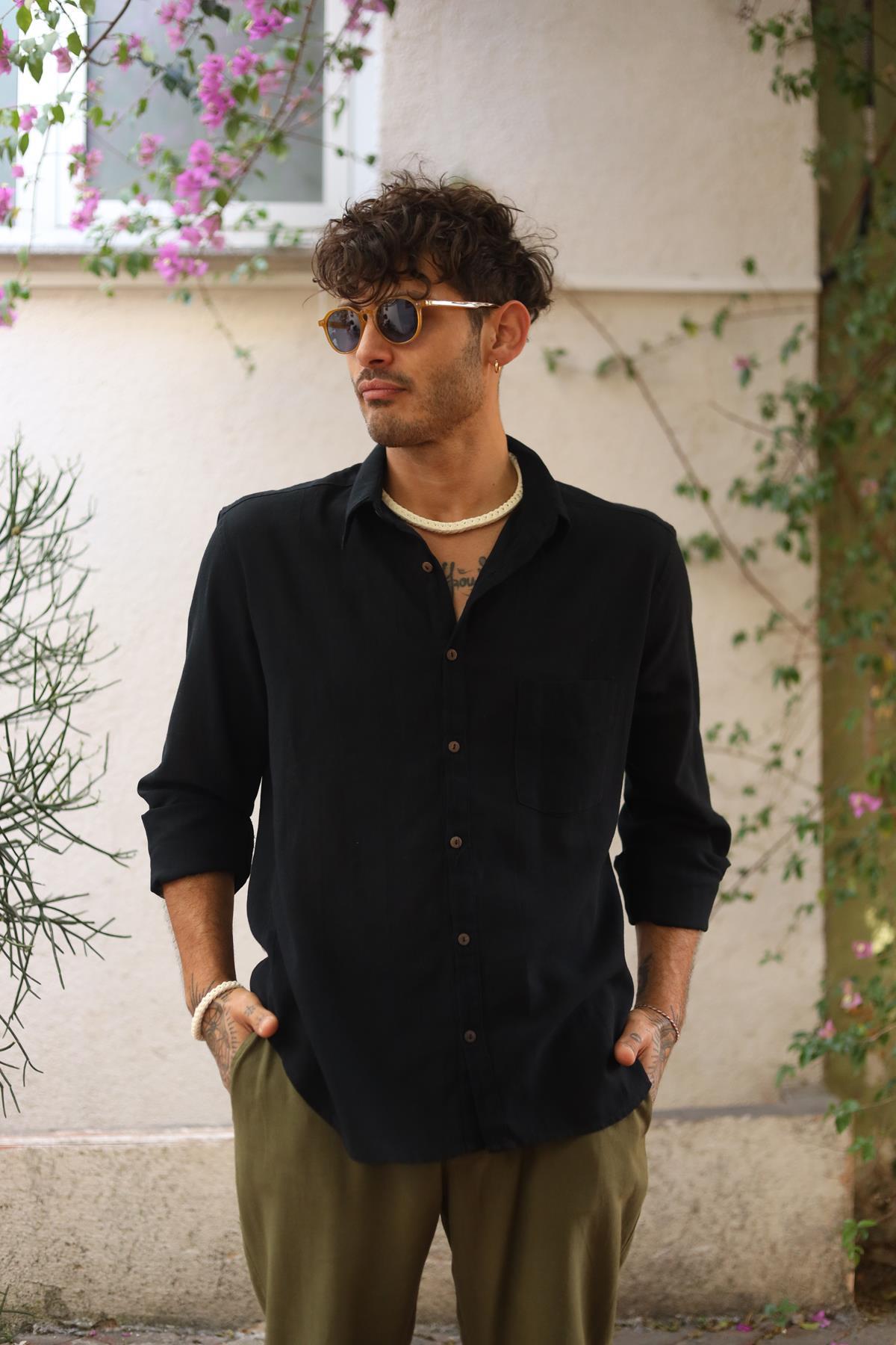 Black Stitched Mens Shirt