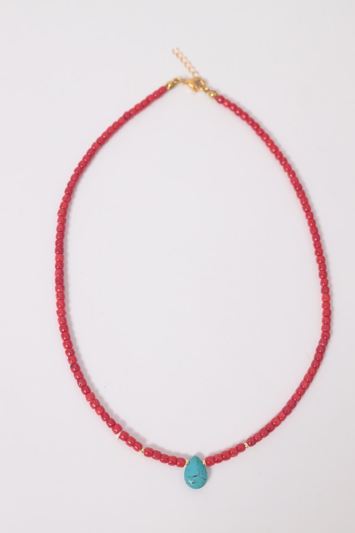 Turkuaz Taş Detaylı Mercan Kolye