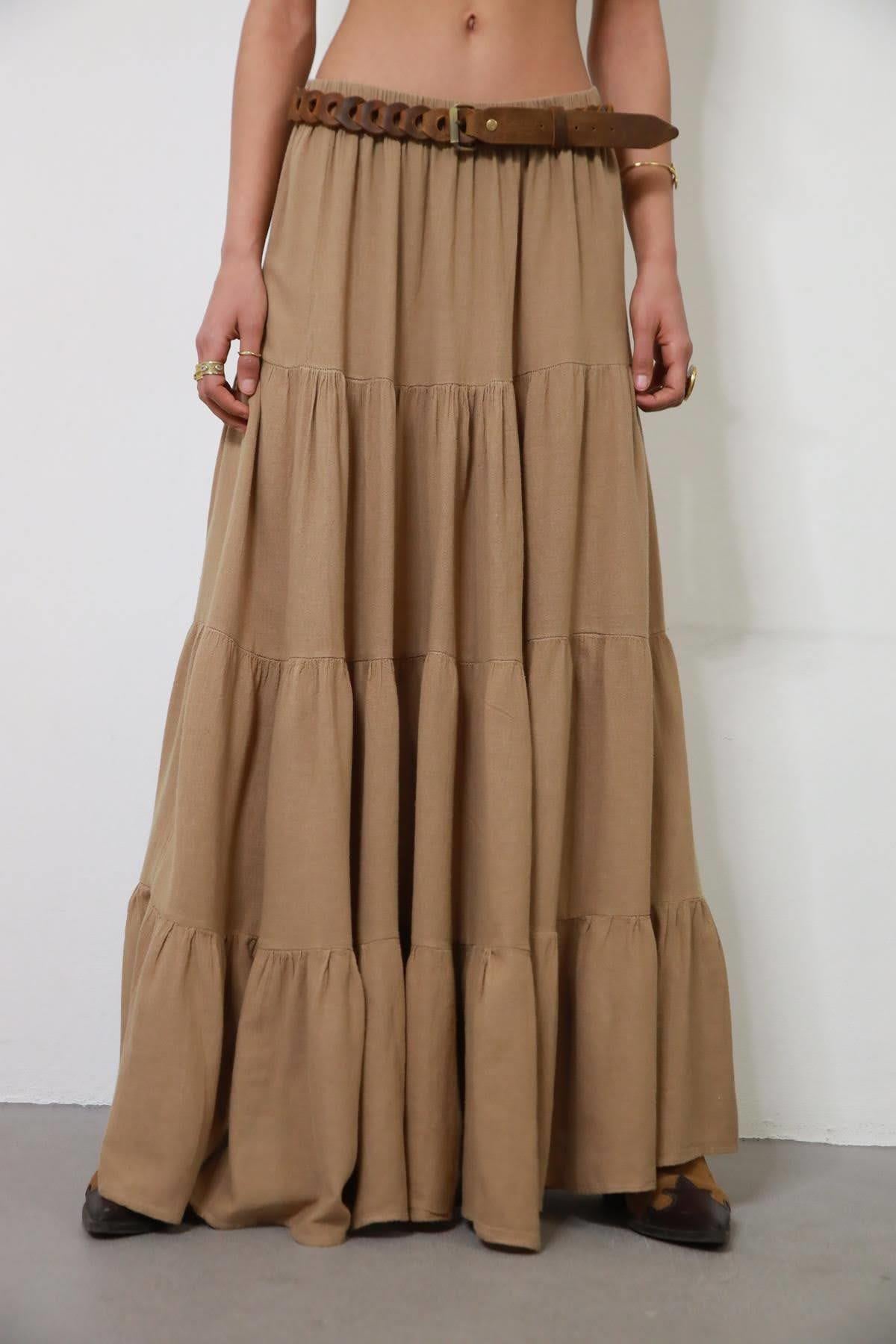 Light Brown Layered Long Skirt