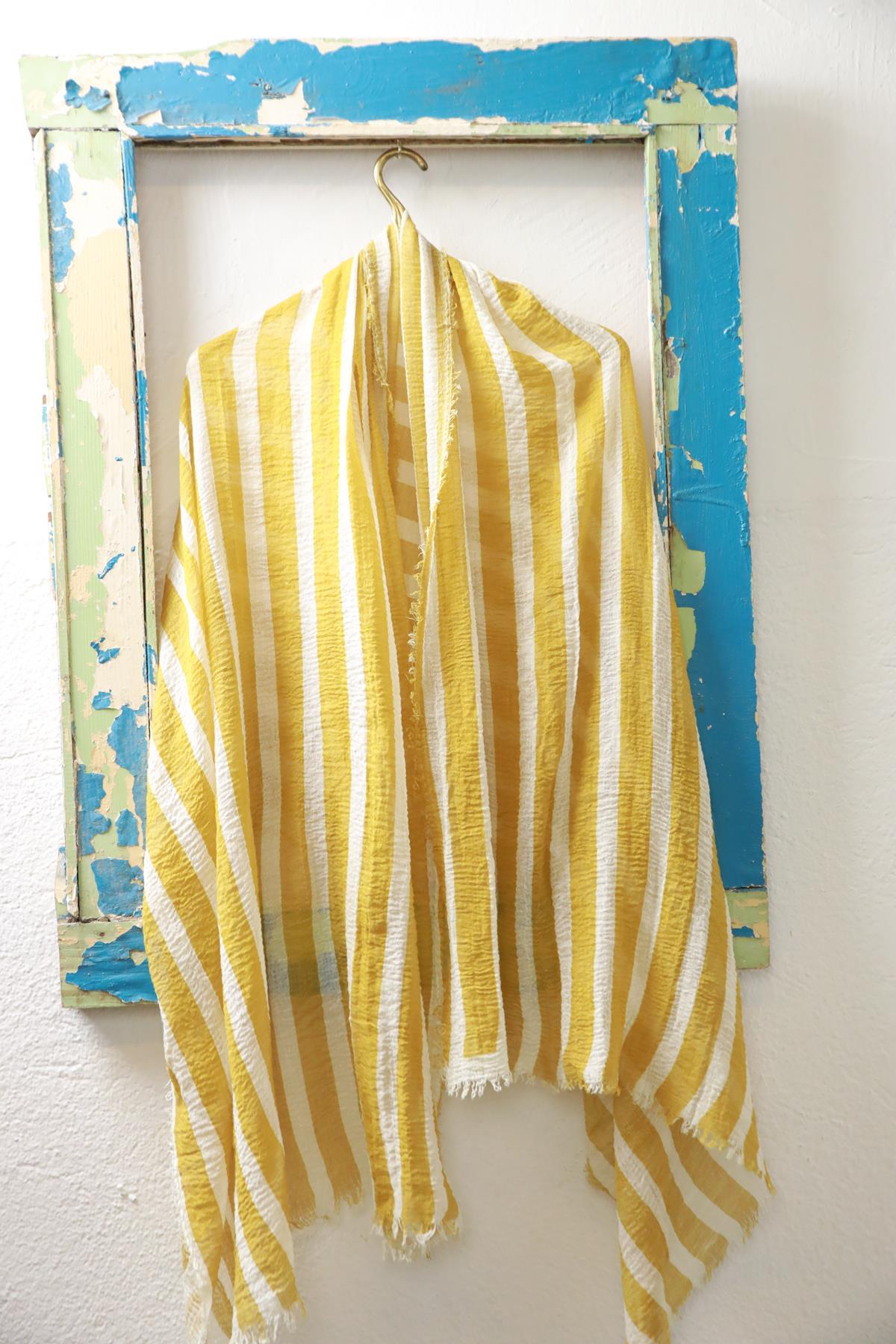 Mustard Color Striped Cotton Shawl