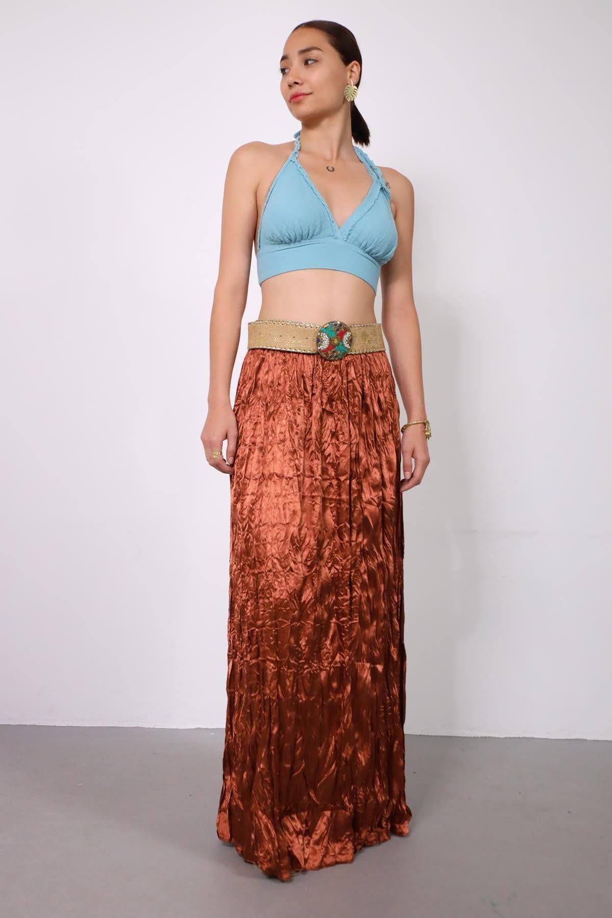 Mavi Püsküllü Boyundan Bağlamalı Crop Bluz - Şaman Butik Mavi Püsküllü Boyundan Bağlamalı Crop Bluz