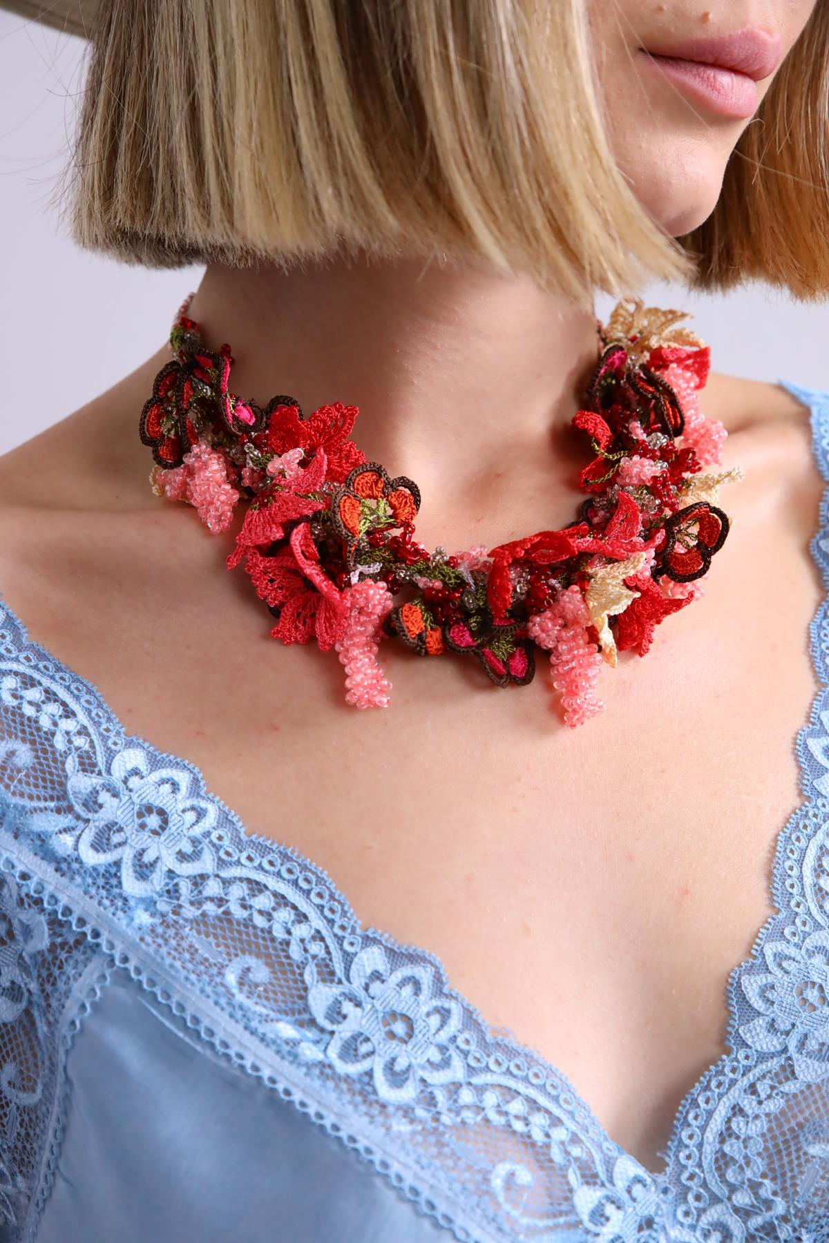 Boncuklu Tasarım İğne Oyası Kolye - Şaman Butik Boncuklu Tasarım İğne Oyası Kolye