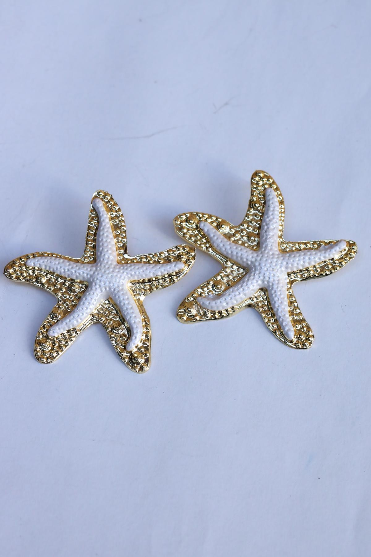 Beyaz Ve Gold Deniz Yıldızı Küpe