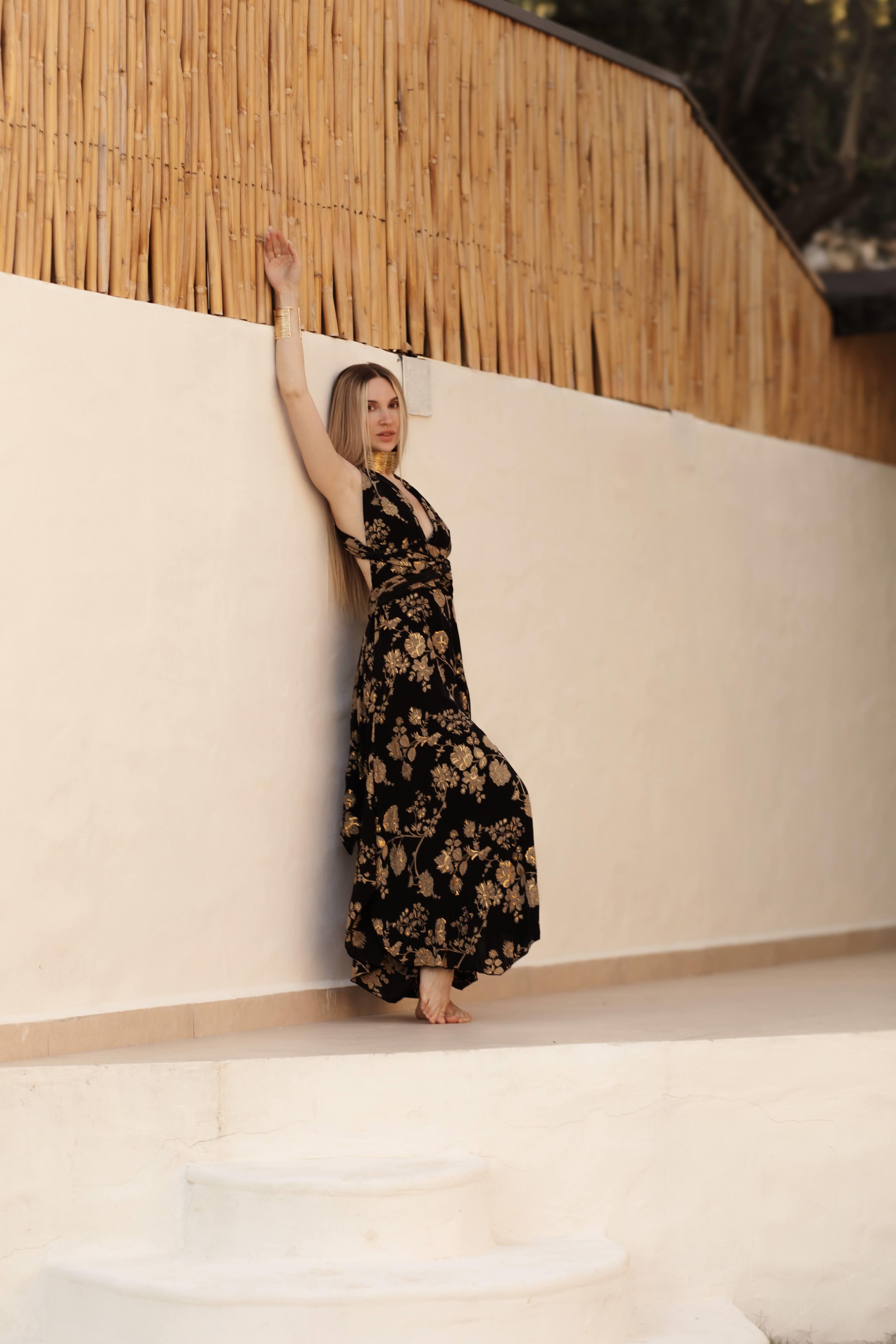 Black Patterned Silk Jumpsuit