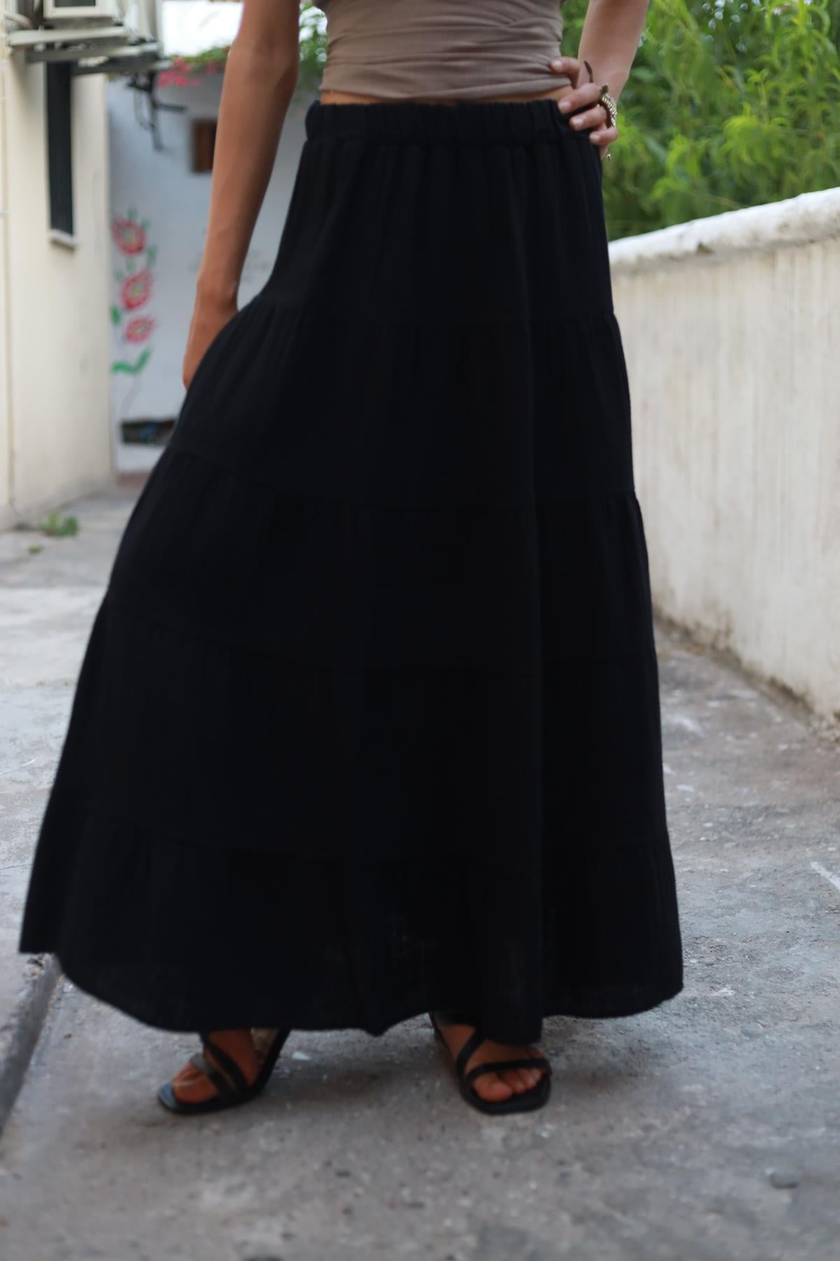 Black Layered Stitched Muslin Skirt