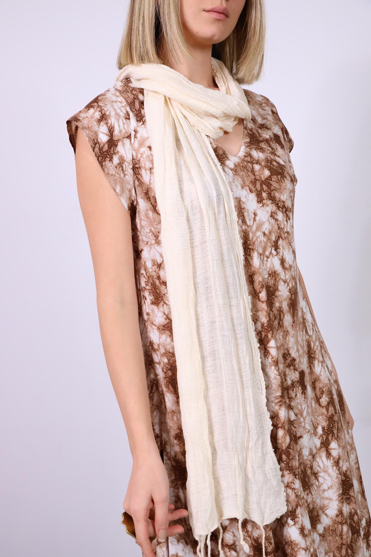 Ekru Bürümcük Fular - Şaman Butik Ekru Bürümcük Fular