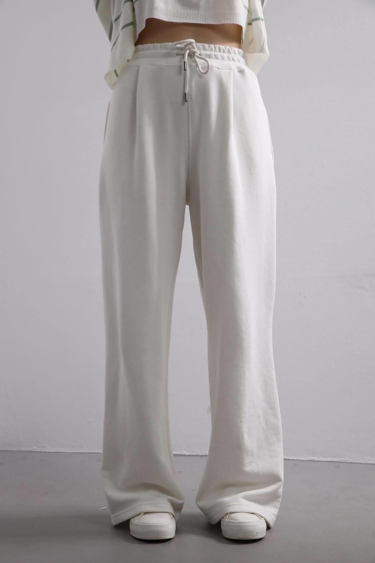 Ekru Bol Paça Rahat Pantolon - Şaman Butik Ekru Bol Paça Rahat Pantolon