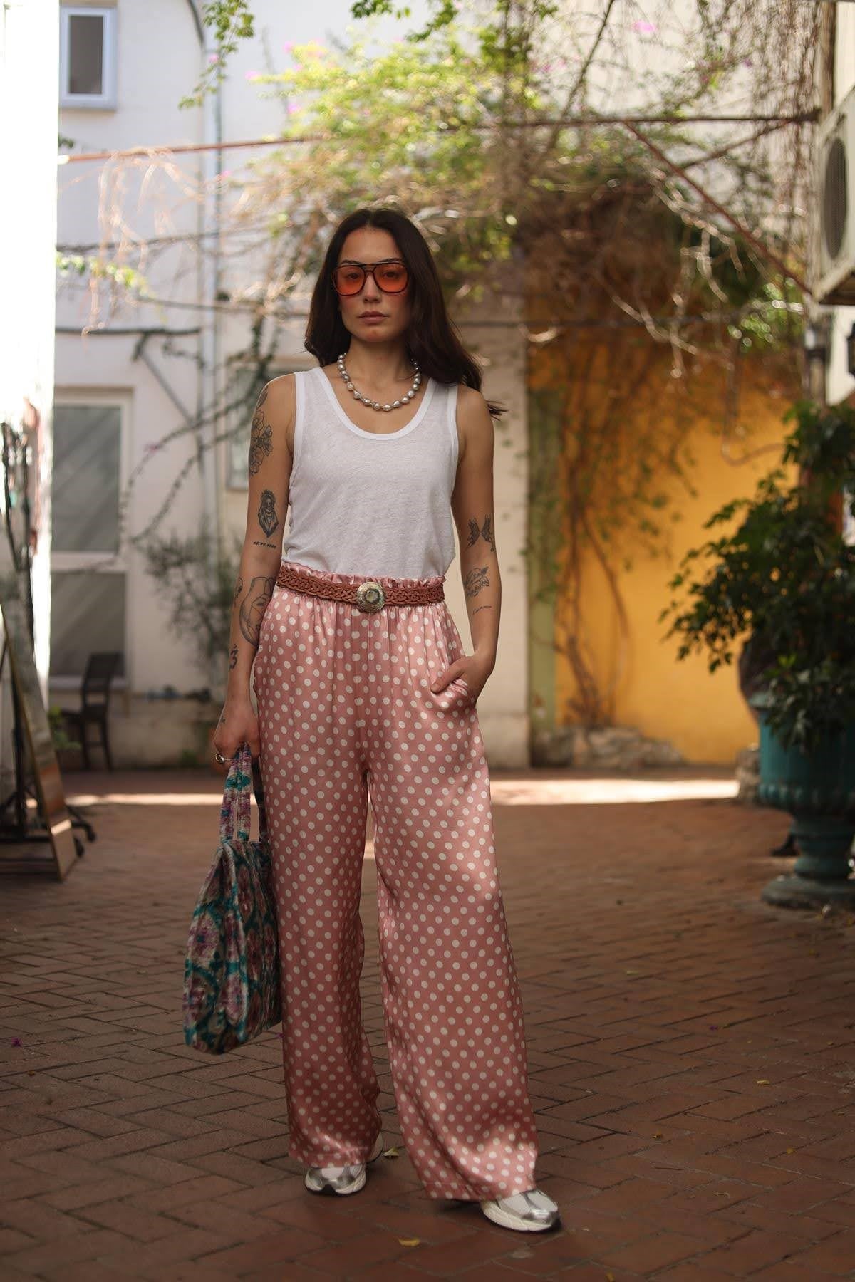 Gül Kurusu Puanlı Saten Pantolon