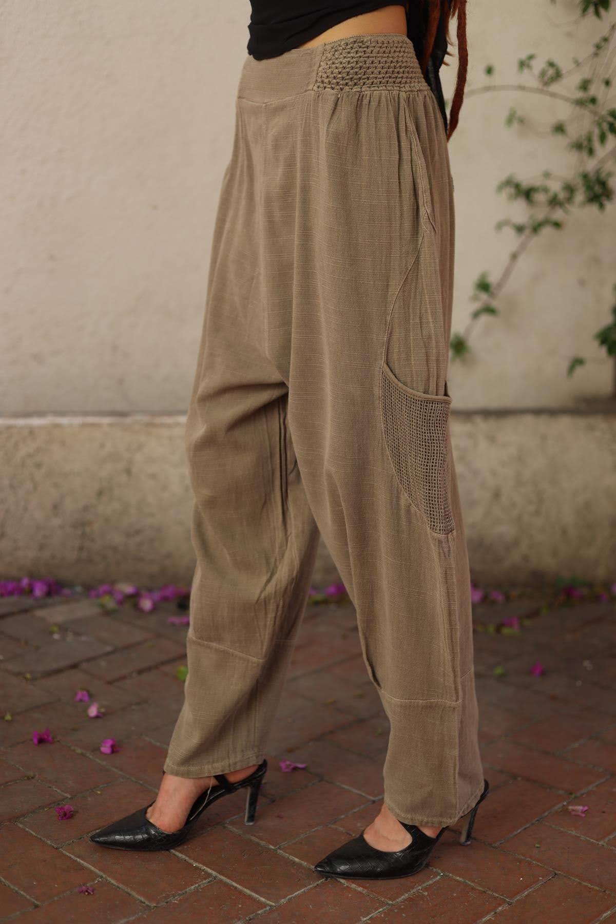 Brown Gimped Detail Mesh Pocket Trousers