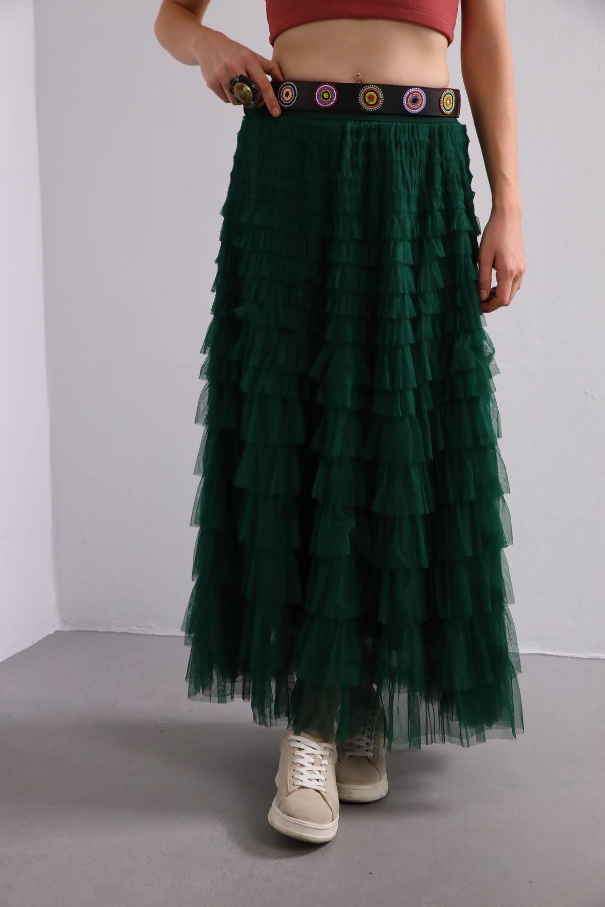 Zümrüt Yeşili Kat Kat Tül Etek - Şaman Butik - Bohem Giyim ve Aksesuar | Kadın & Erkek Zümrüt Yeşili Kat Kat Tül Etek