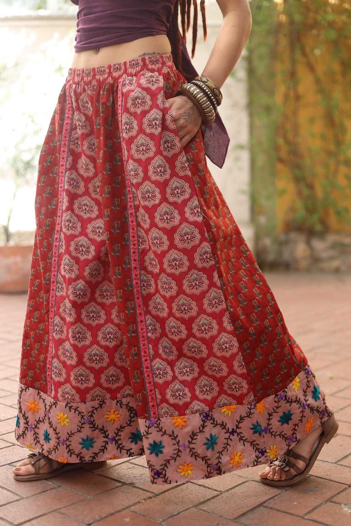  Burgundy Embroidered Loose Authentic Pants