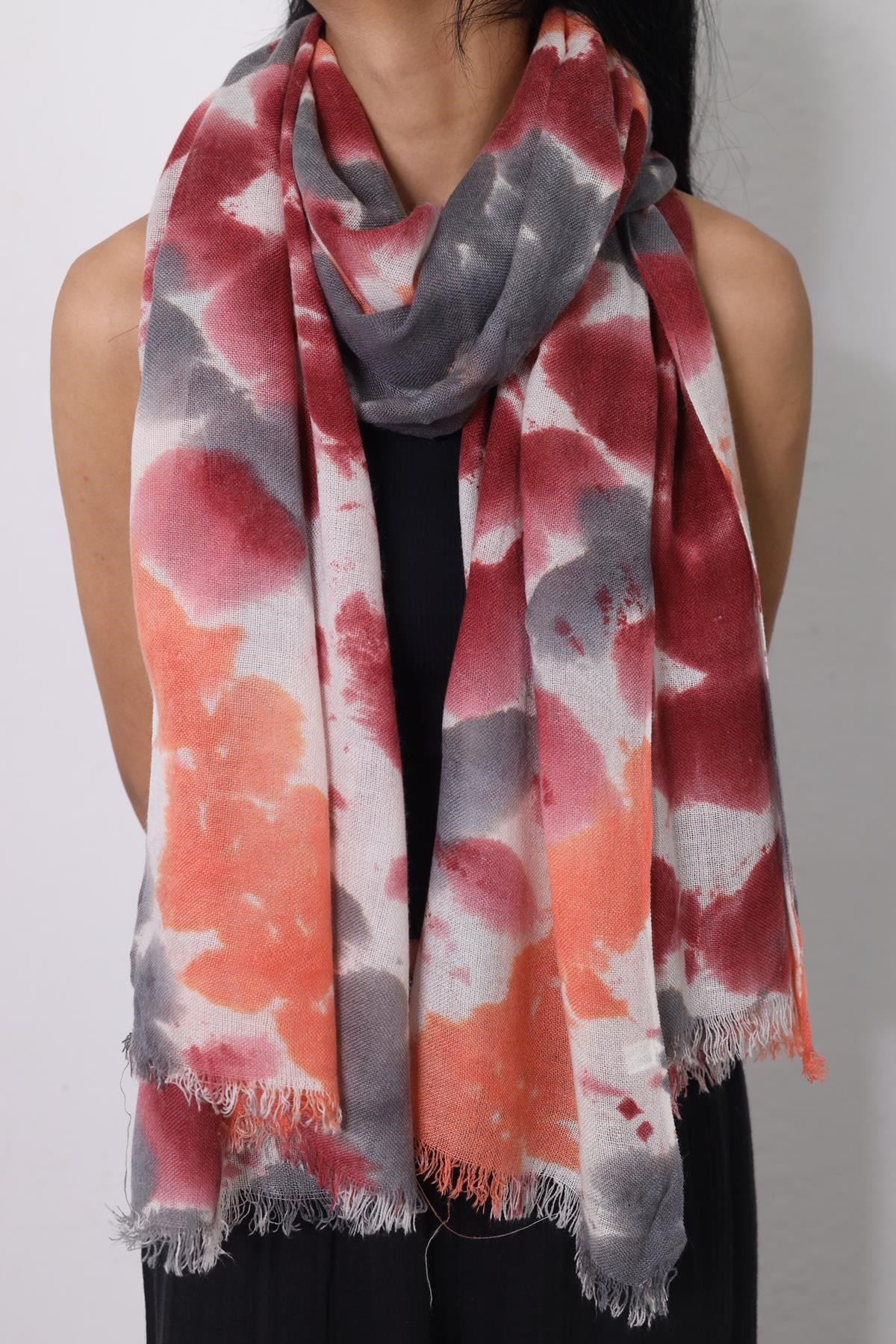 Bordo Batik Desenli Pamuk Şal